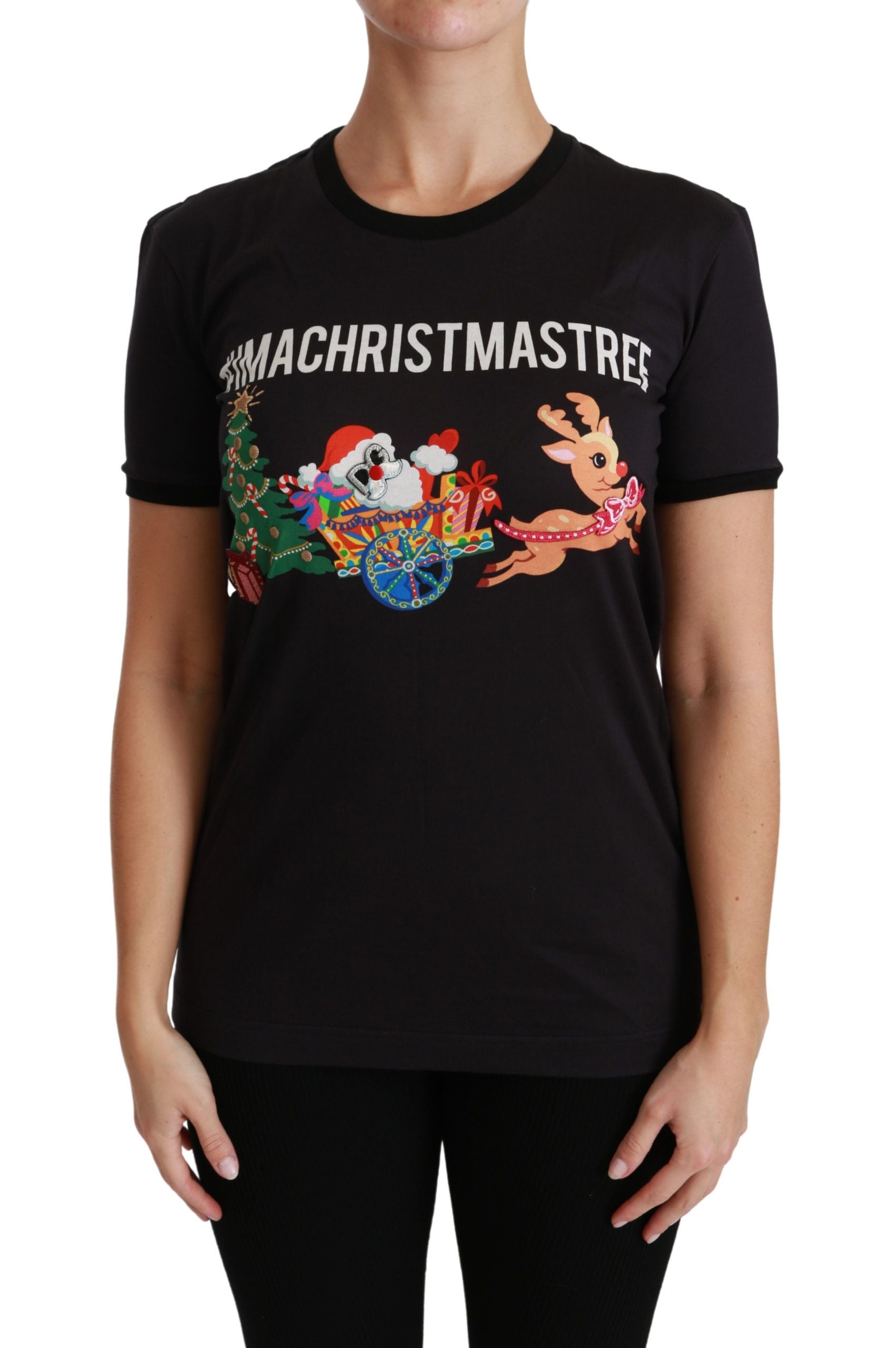 Dolce &amp; Gabbana – Schwarzes Baumwoll-T-Shirt mit Rundhalsausschnitt und einzigartigem Aufdruck