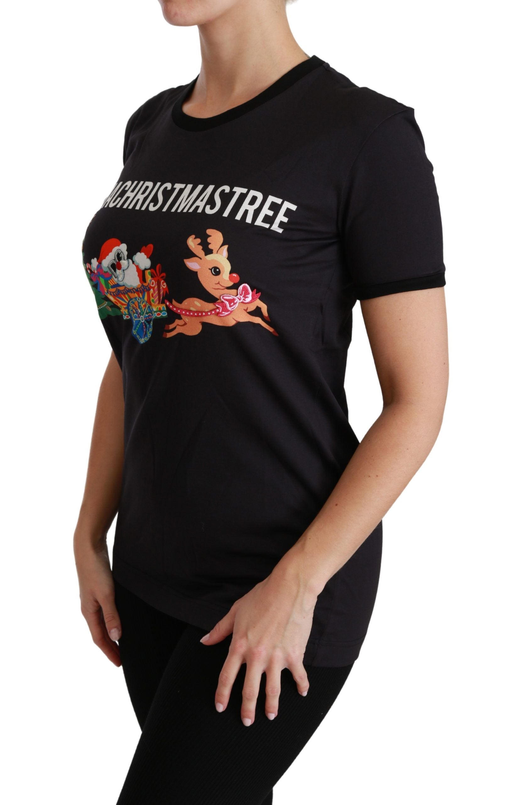 Dolce &amp; Gabbana – Schwarzes Baumwoll-T-Shirt mit Rundhalsausschnitt und einzigartigem Aufdruck