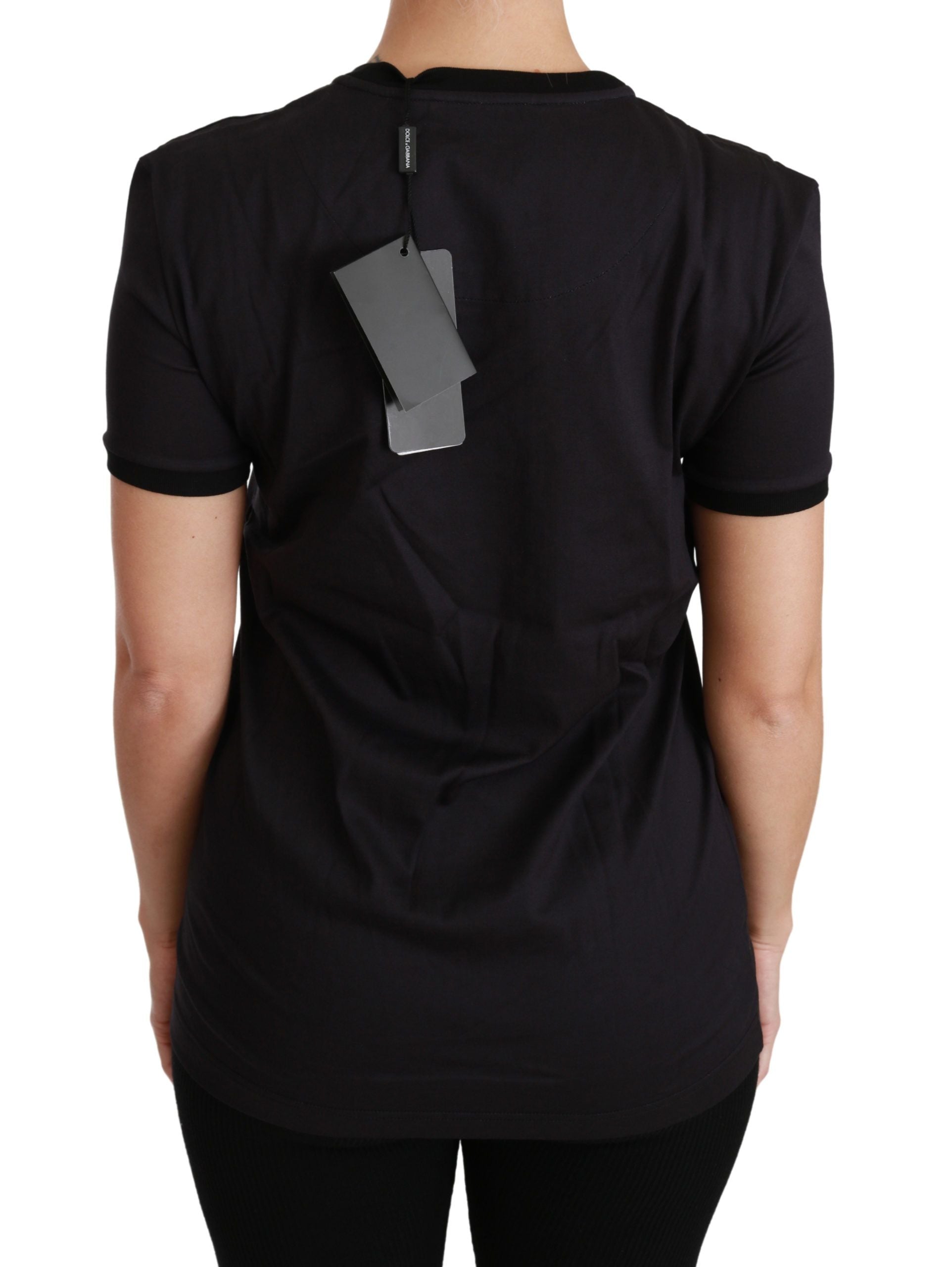 Dolce &amp; Gabbana – Schwarzes Baumwoll-T-Shirt mit Rundhalsausschnitt und einzigartigem Aufdruck