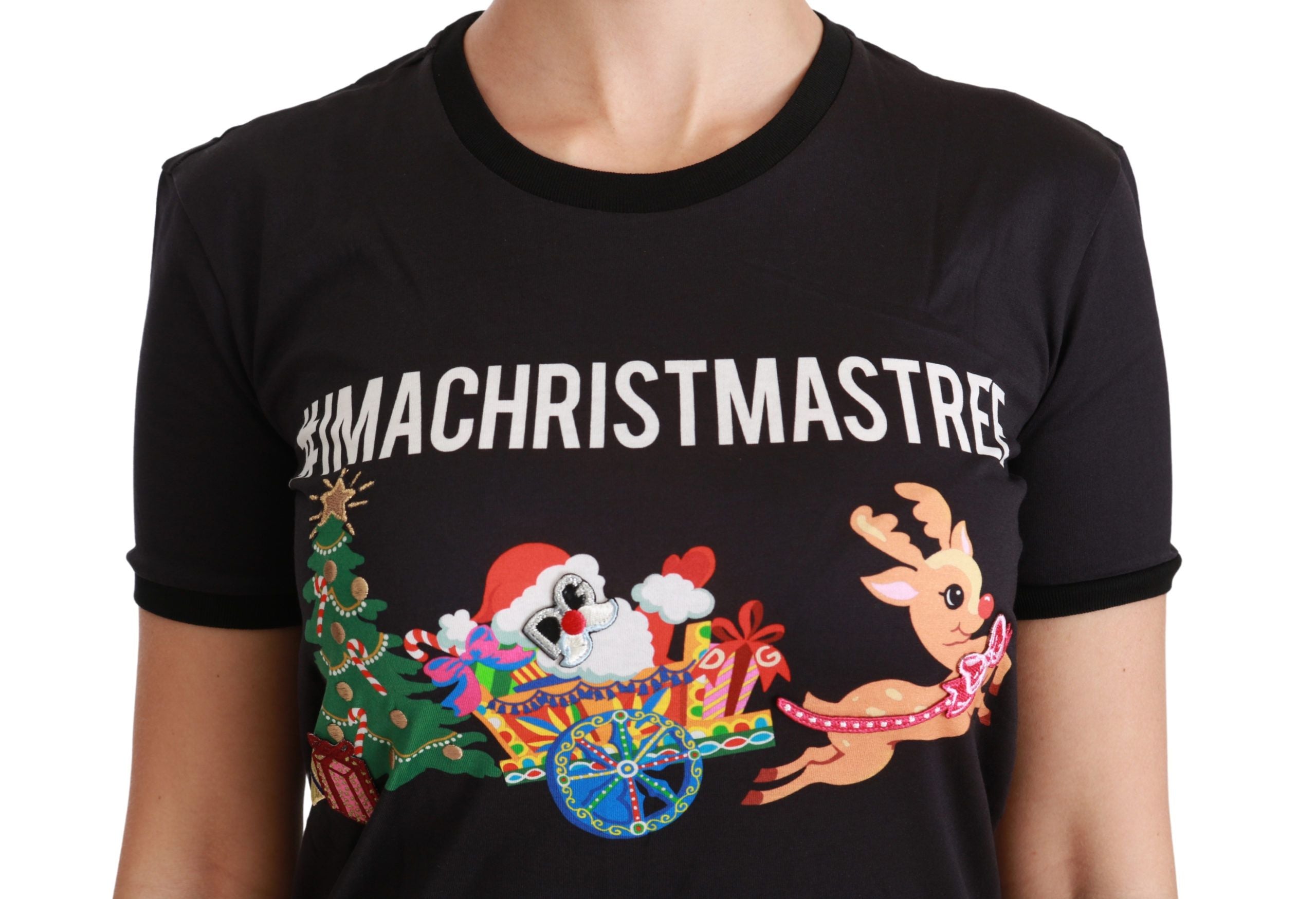 Dolce &amp; Gabbana – Schwarzes Baumwoll-T-Shirt mit Rundhalsausschnitt und einzigartigem Aufdruck