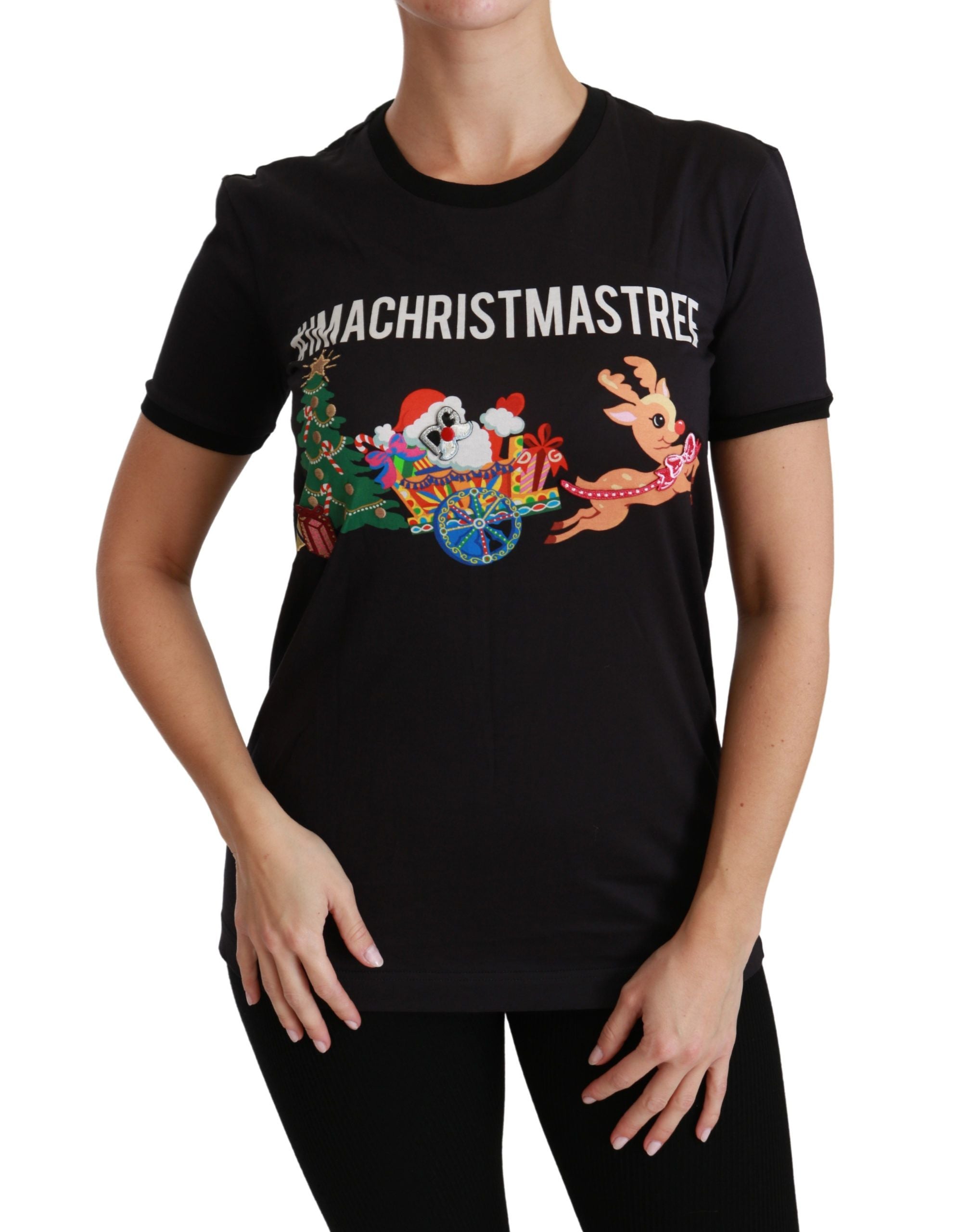 Dolce &amp; Gabbana – Schwarzes Baumwoll-T-Shirt mit Rundhalsausschnitt und einzigartigem Aufdruck