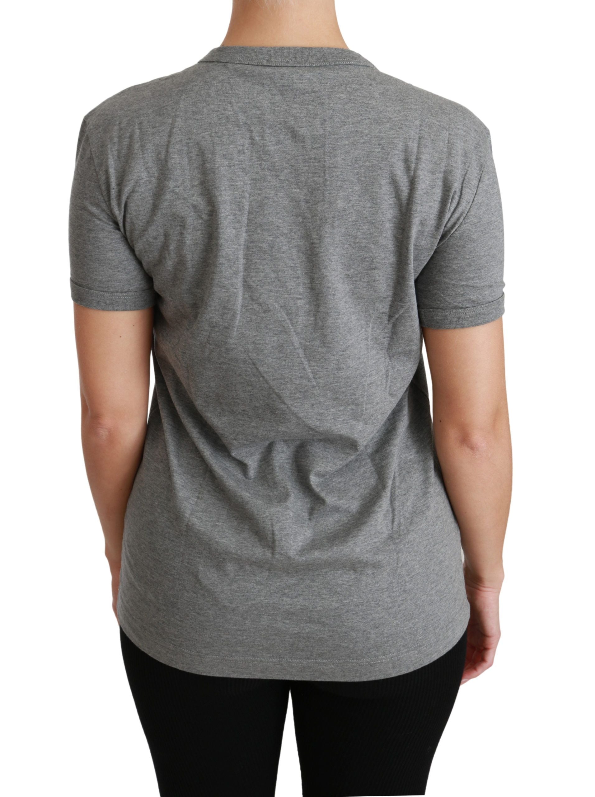 Dolce &amp; Gabbana Chic Graues Rundhals-T-Shirt mit Amore-Patch