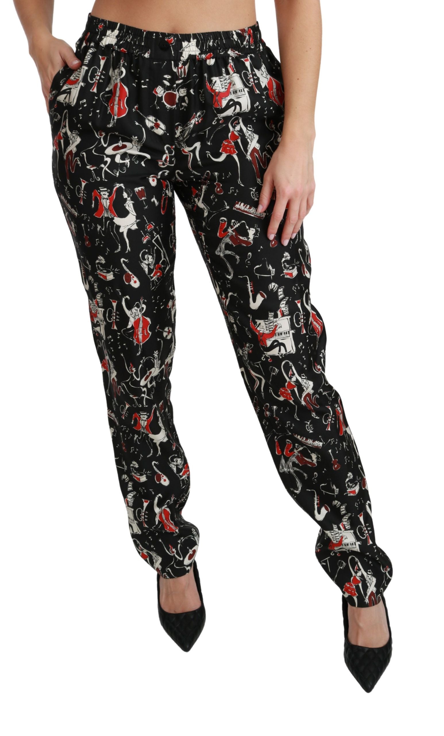 Dolce &amp; Gabbana – Elegante Slim-Fit-Hose aus Seide mit mittelhohem Bund