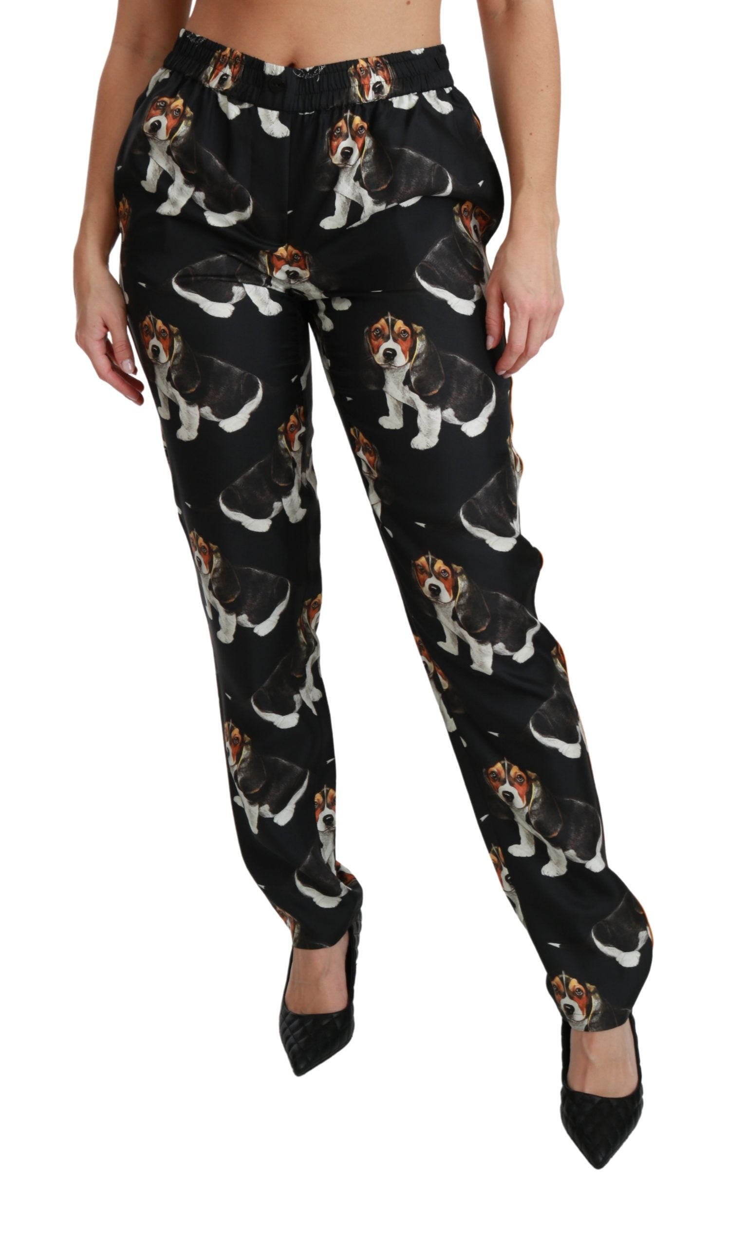 Dolce &amp; Gabbana – Elegante Seidenhose mit Hundewelpen-Print