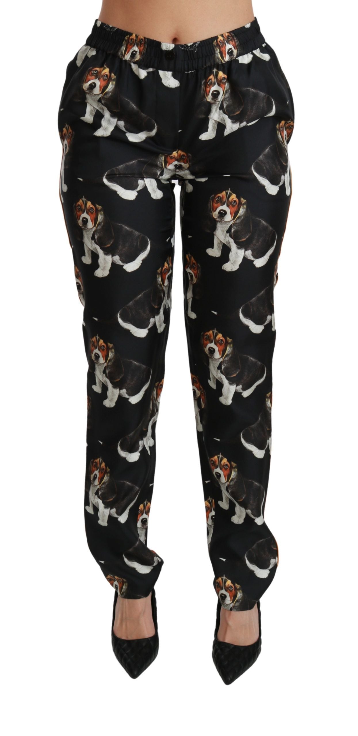 Dolce &amp; Gabbana – Elegante Seidenhose mit Hundewelpen-Print