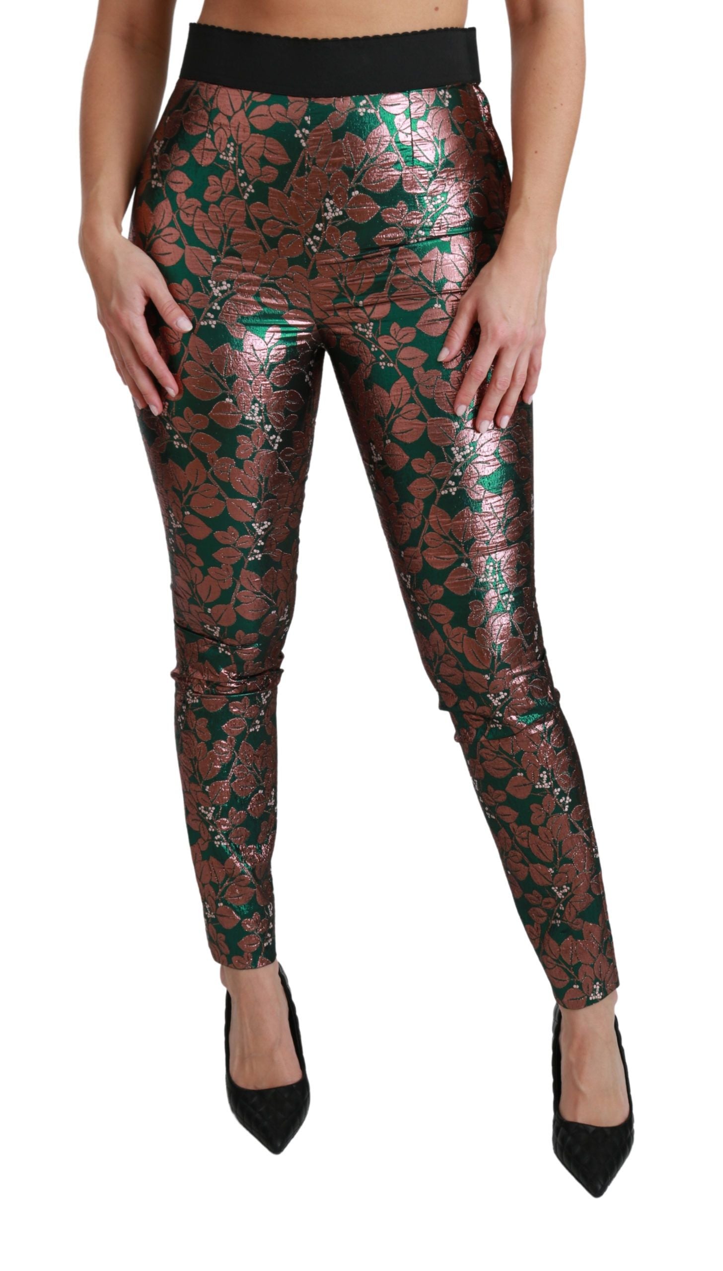 Dolce &amp; Gabbana Elegante Hose mit bronzefarbenem Blatt-Metallic