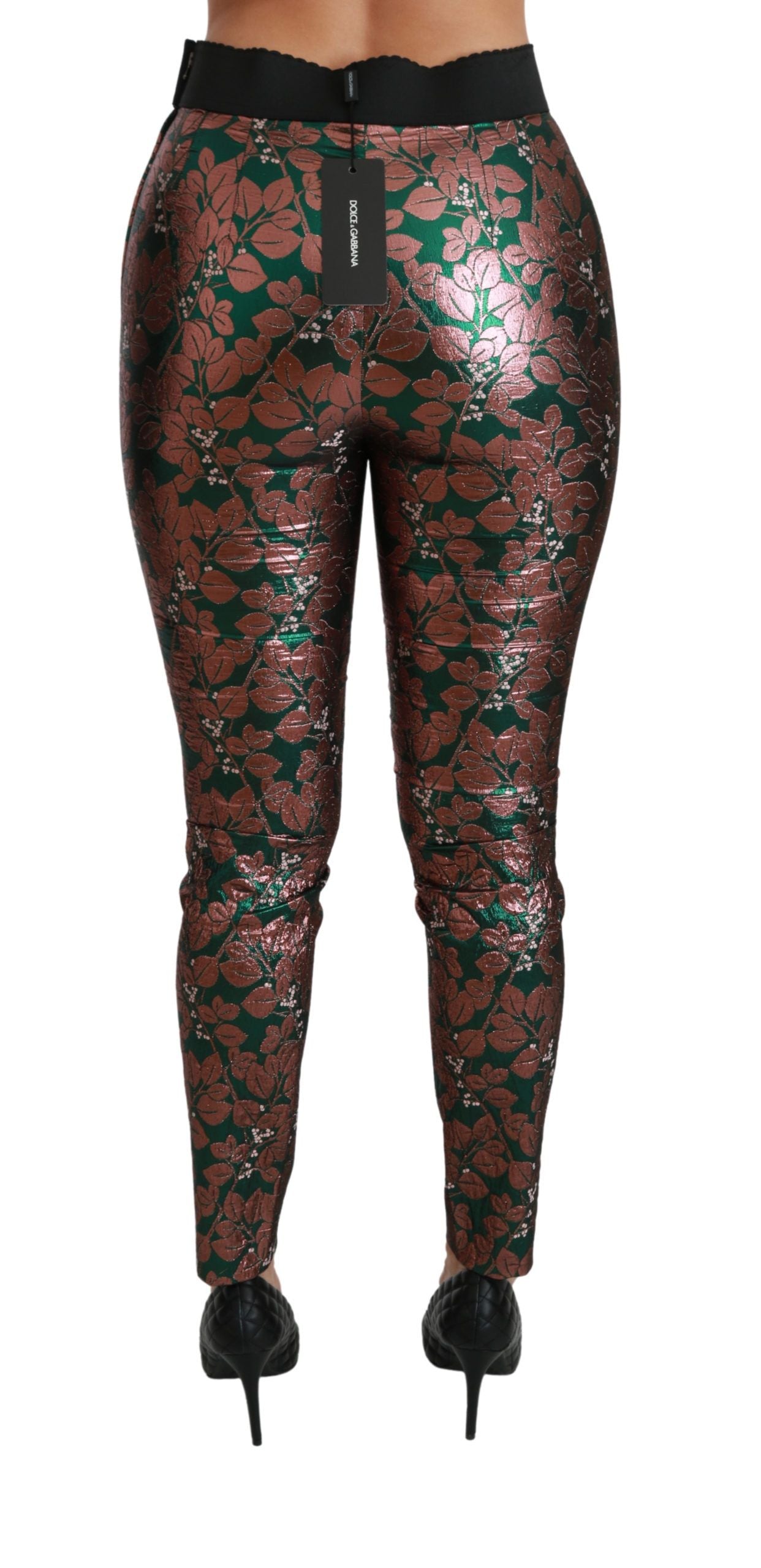 Dolce &amp; Gabbana Elegante Hose mit bronzefarbenem Blatt-Metallic
