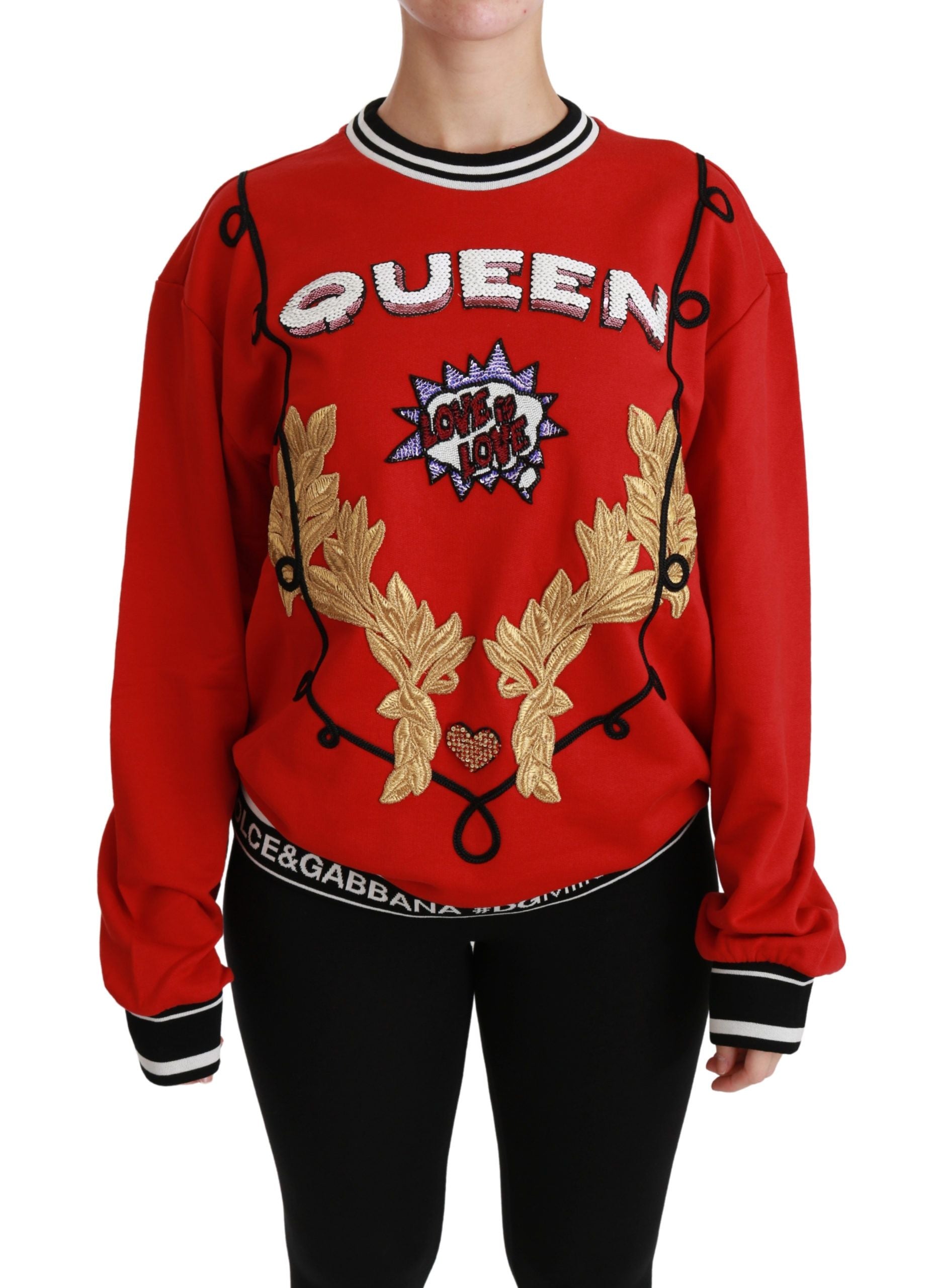 Dolce &amp; Gabbana – Strahlend roter Pullover mit Rundhalsausschnitt und Pailletten