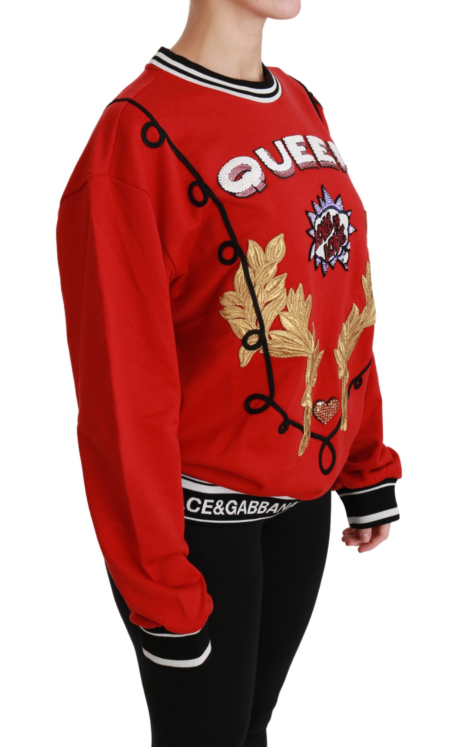 Dolce &amp; Gabbana – Strahlend roter Pullover mit Rundhalsausschnitt und Pailletten