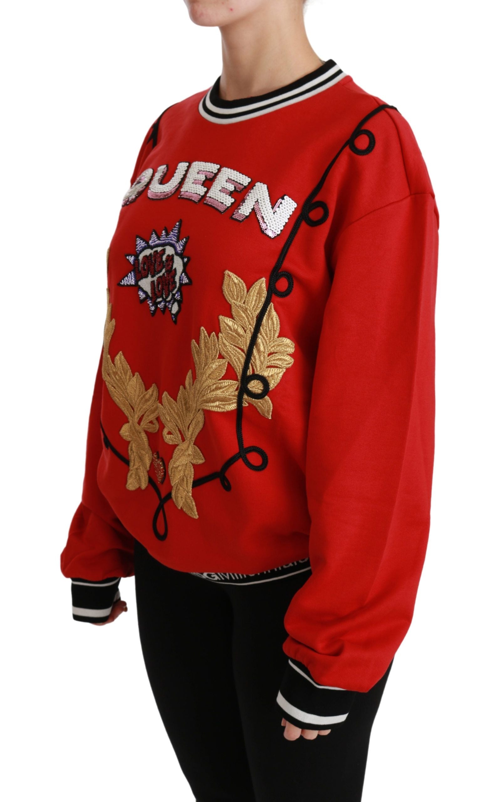 Pulover Dolce &amp; Gabbana Radiant Red cu paiete și guler rotund