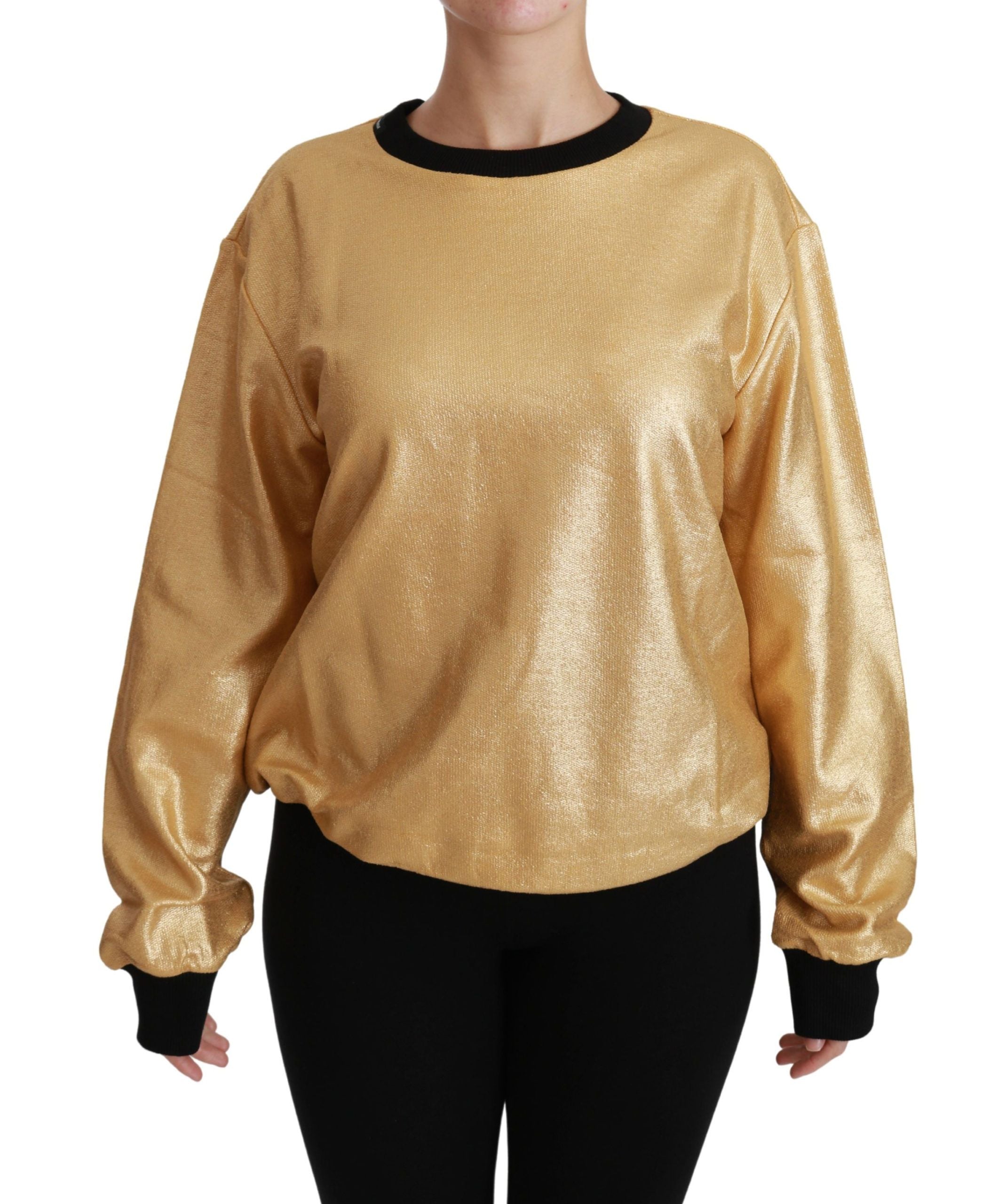 Dolce &amp; Gabbana Eleganter goldener Baumwollpullover mit Rundhalsausschnitt