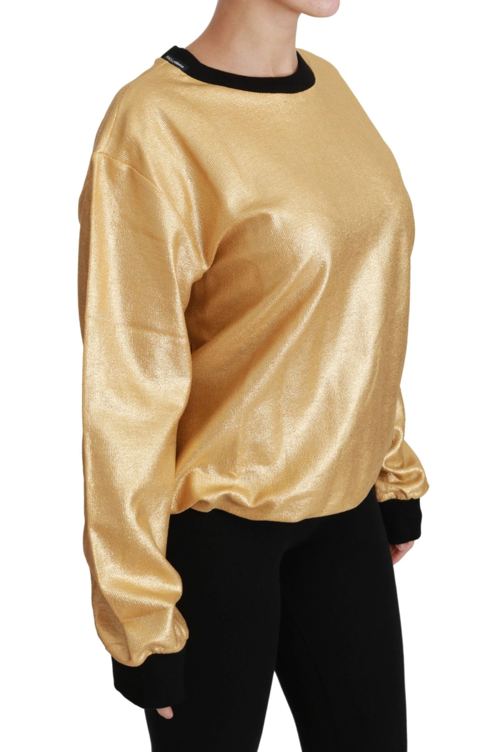 Dolce &amp; Gabbana Eleganter goldener Baumwollpullover mit Rundhalsausschnitt