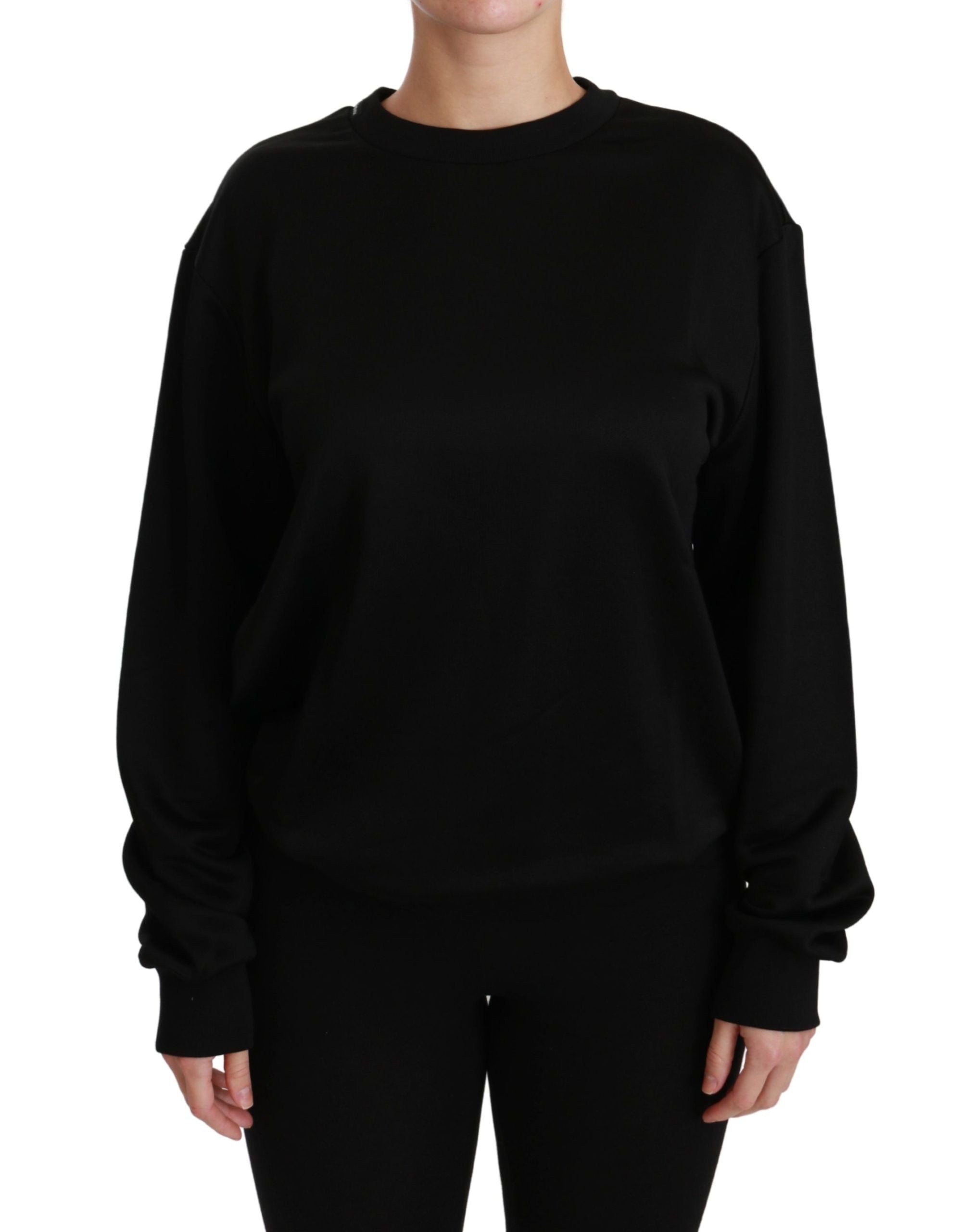 Dolce &amp; Gabbana Eleganter schwarzer Pullover mit Rundhalsausschnitt aus Baumwolle