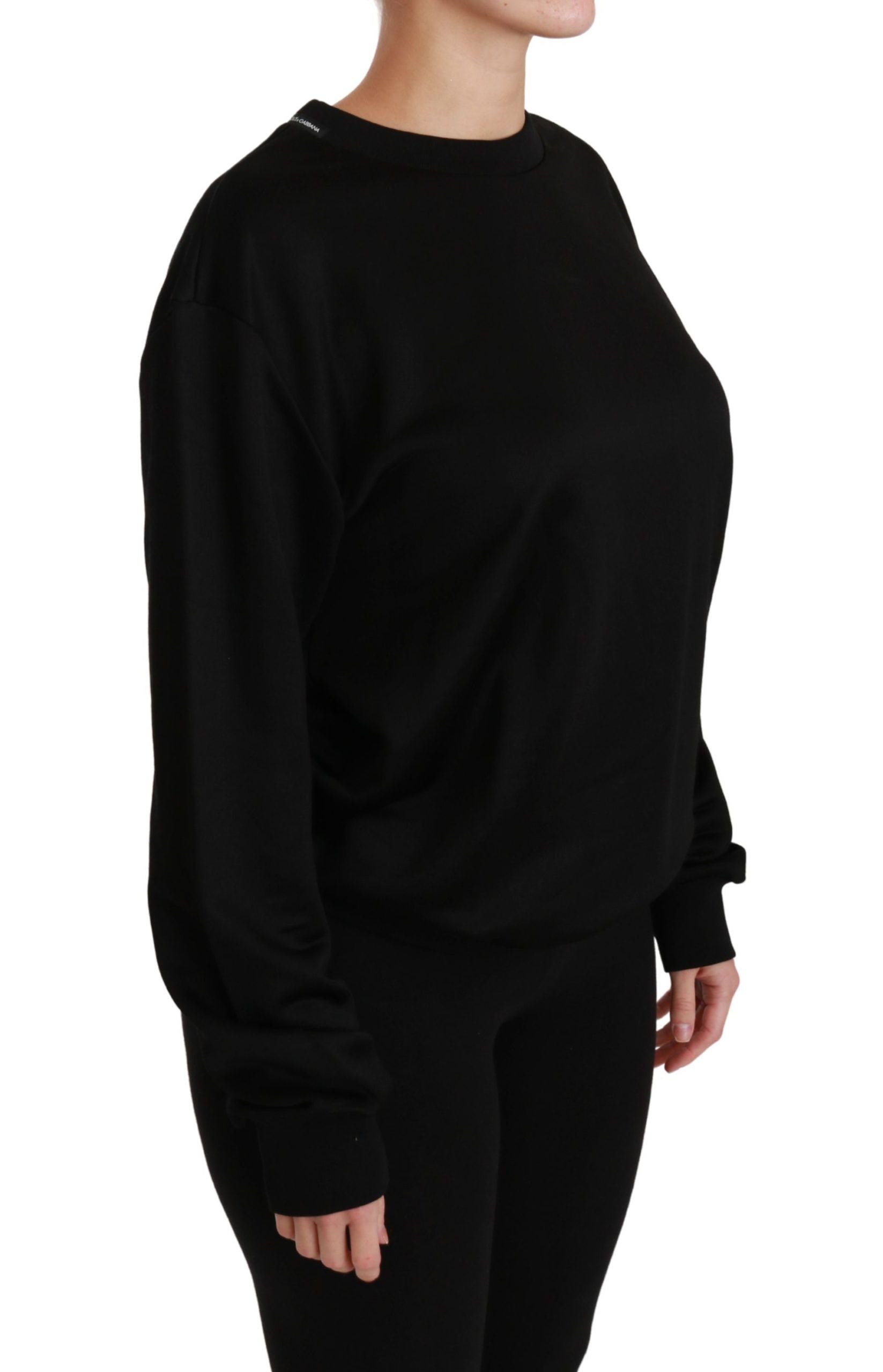 Dolce &amp; Gabbana Eleganter schwarzer Pullover mit Rundhalsausschnitt aus Baumwolle