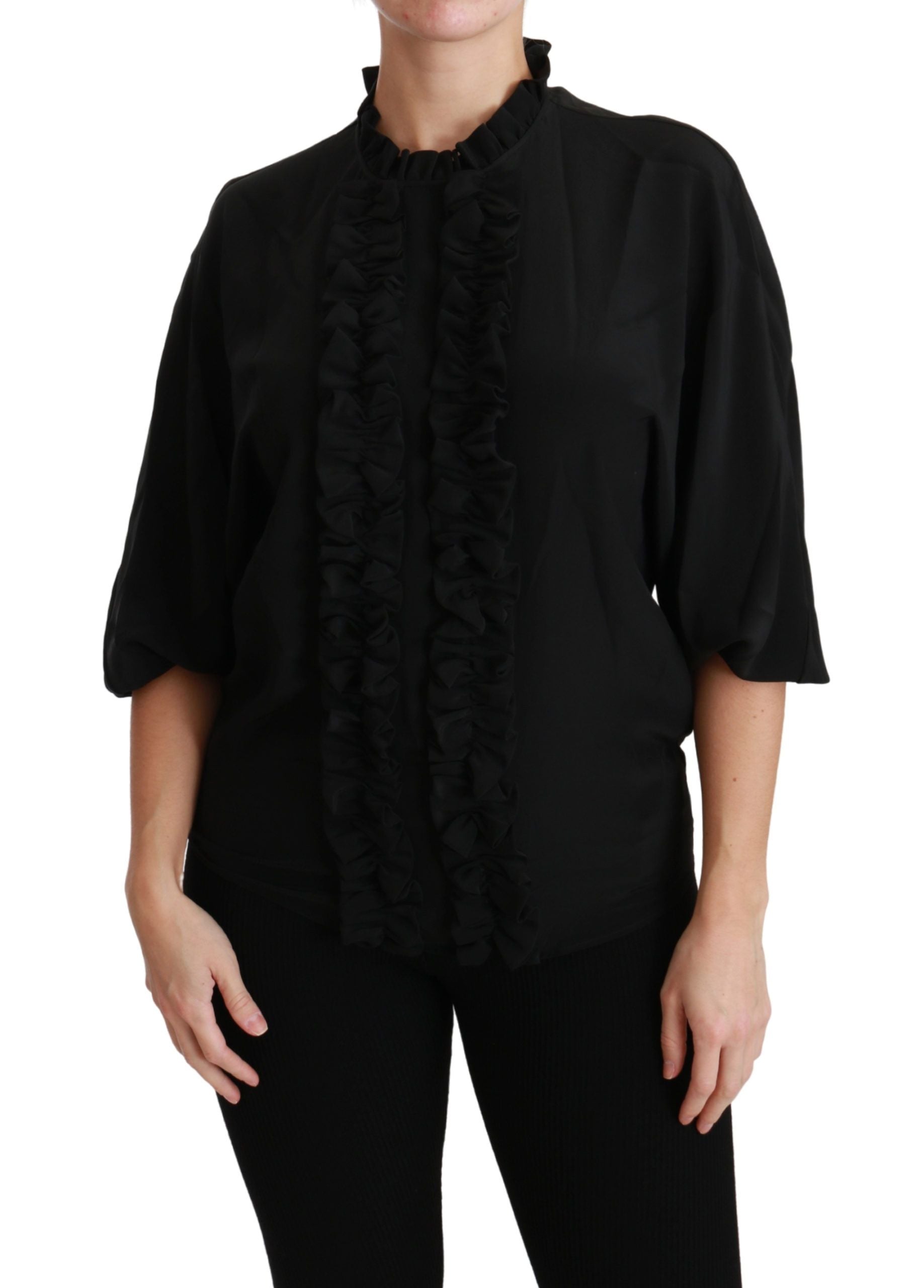 Dolce &amp; Gabbana Elegante schwarze Kurzarmbluse aus Seide