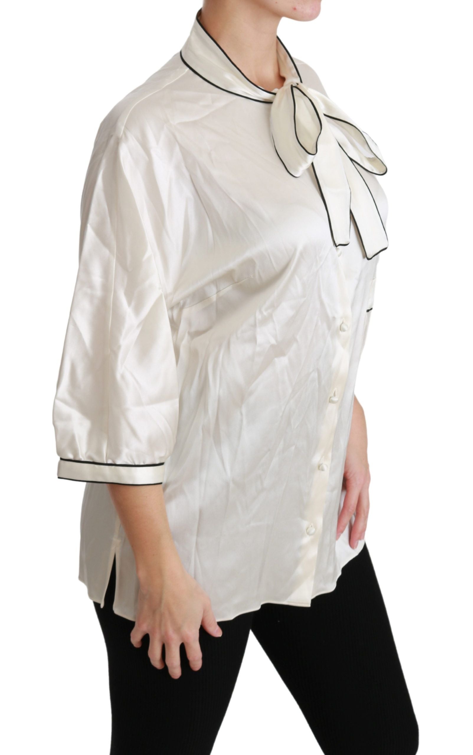 Dolce &amp; Gabbana Elegante beige Seidenbluse mit Schleifenschal