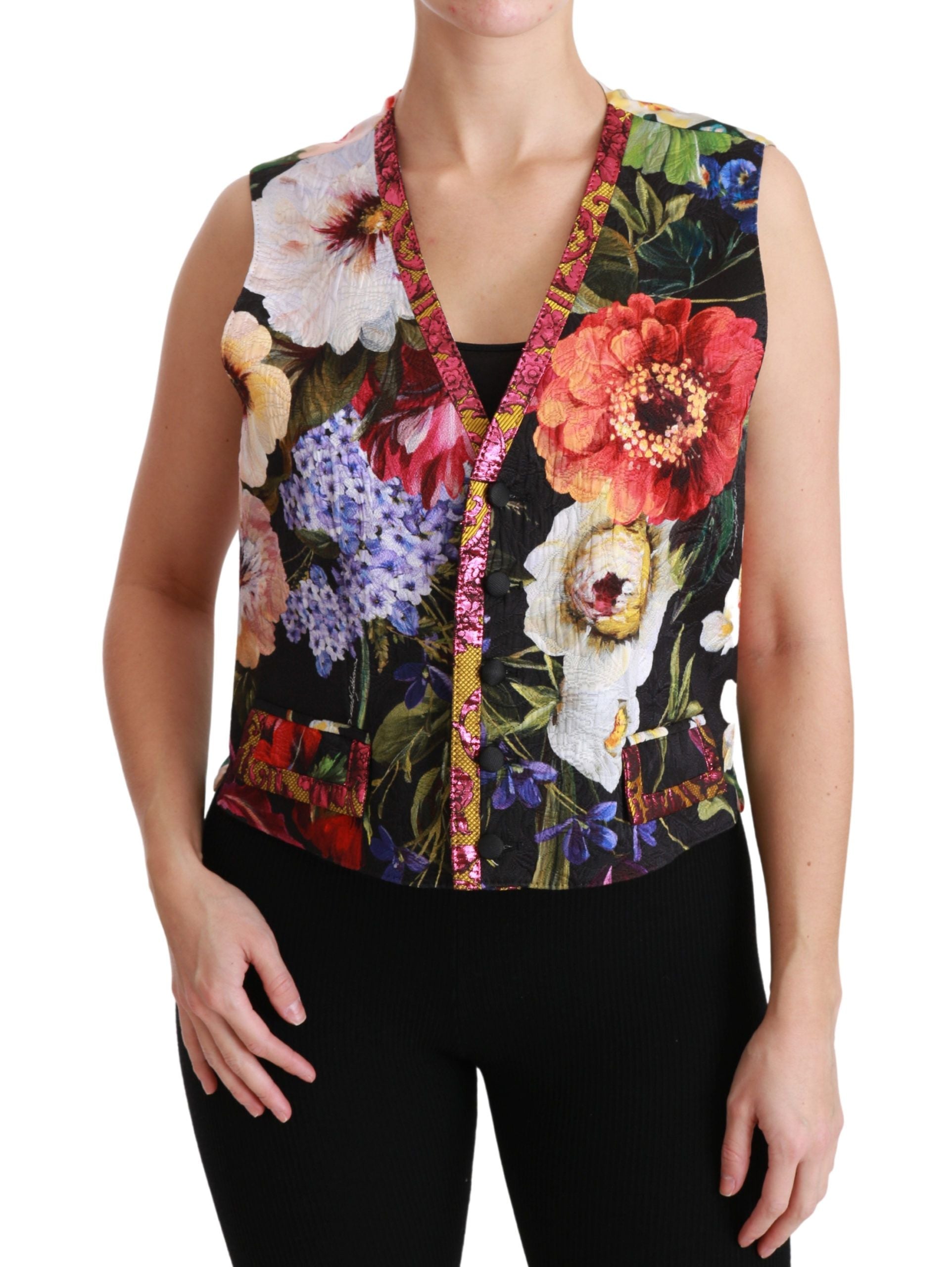 Dolce &amp; Gabbana – Ärmellose Weste aus mehrfarbigem Brokat mit Blumenmuster