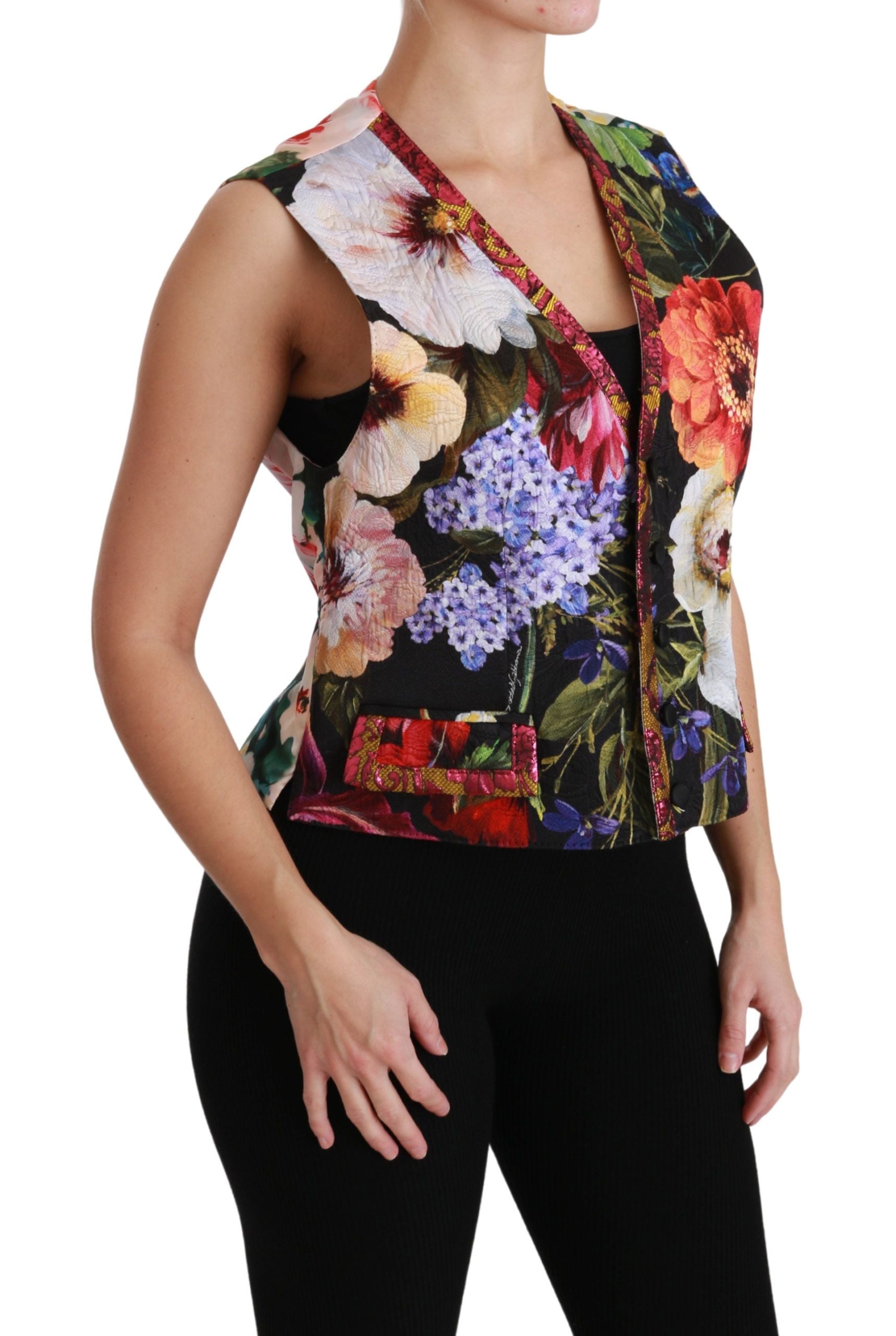 Dolce &amp; Gabbana – Ärmellose Weste aus mehrfarbigem Brokat mit Blumenmuster