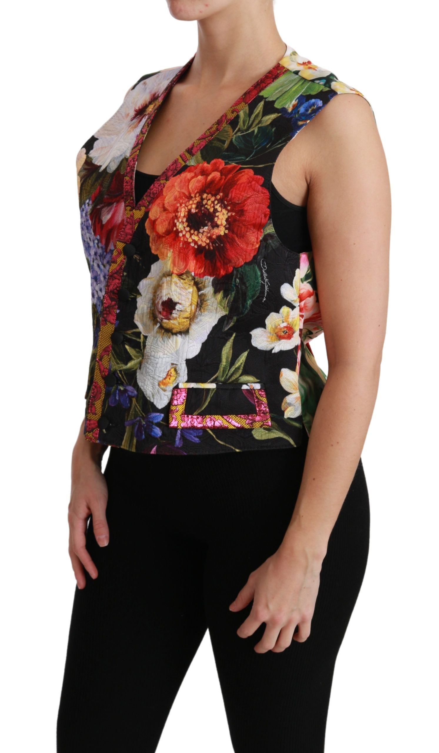 Dolce &amp; Gabbana – Ärmellose Weste aus mehrfarbigem Brokat mit Blumenmuster