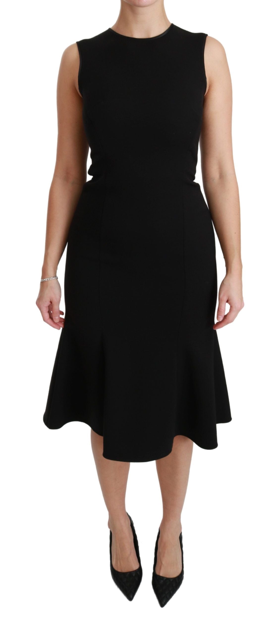 Dolce &amp; Gabbana – Elegantes, schwarzes Fit-Flare-Kleid aus Wollmischung