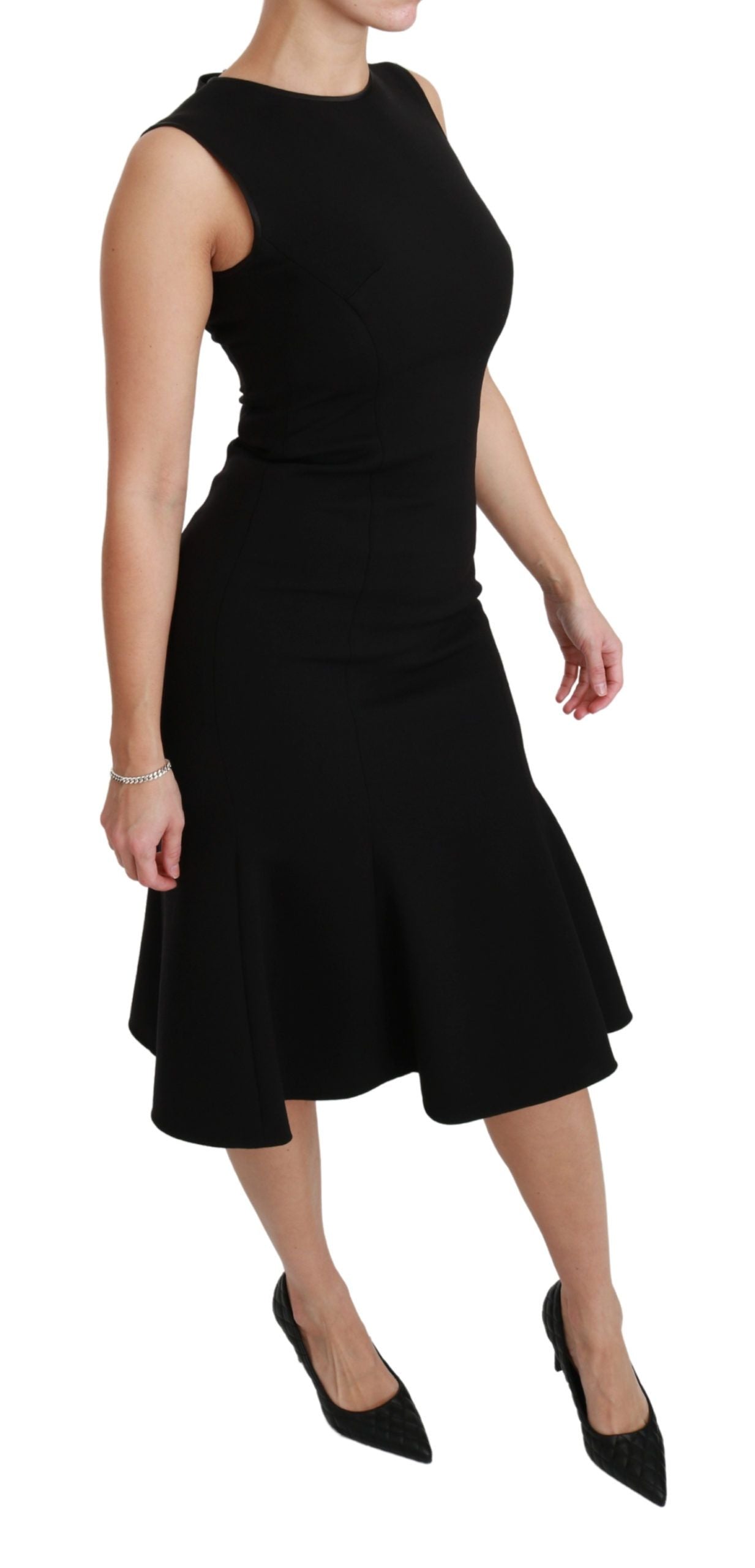 Dolce &amp; Gabbana – Elegantes, schwarzes Fit-Flare-Kleid aus Wollmischung