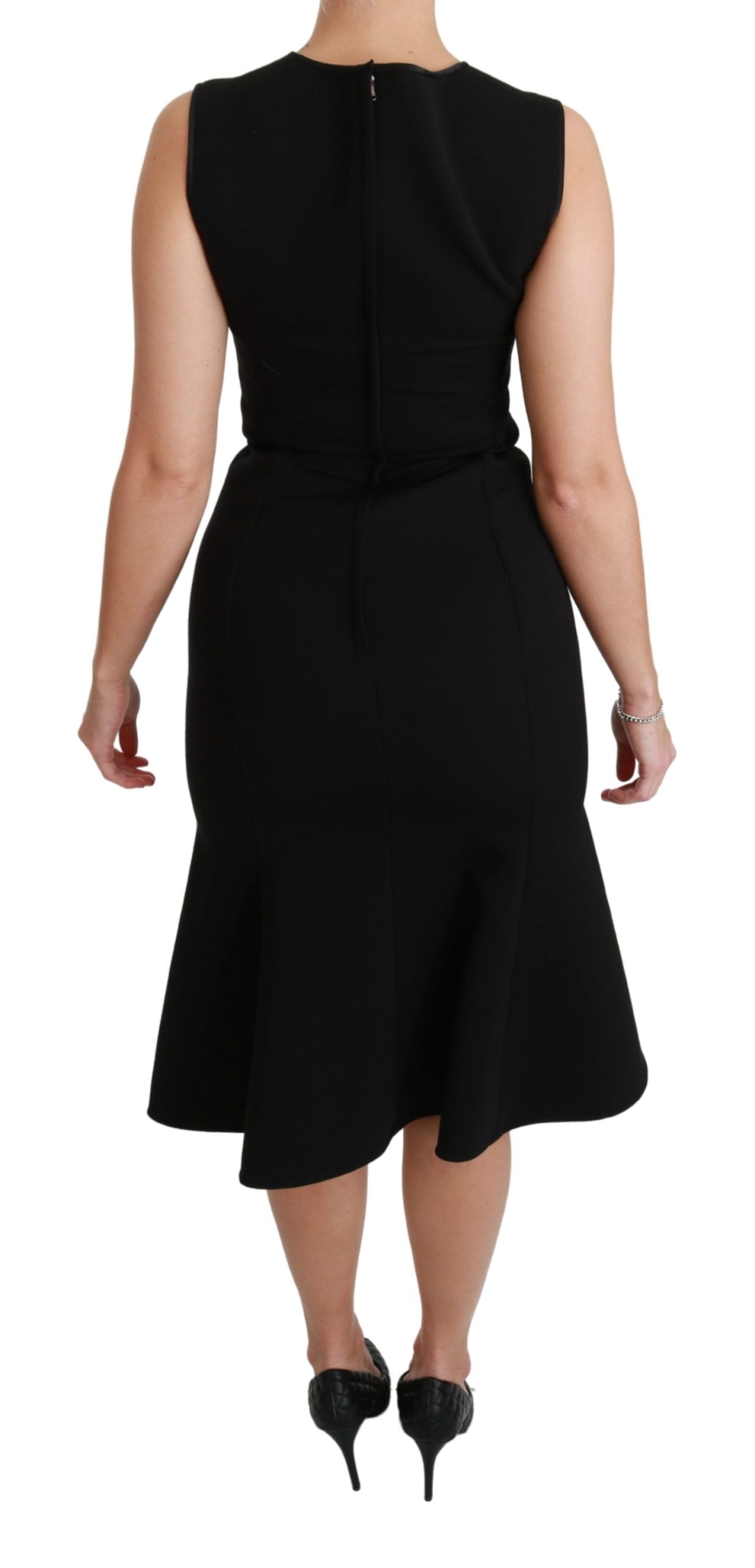 Dolce &amp; Gabbana – Elegantes, schwarzes Fit-Flare-Kleid aus Wollmischung