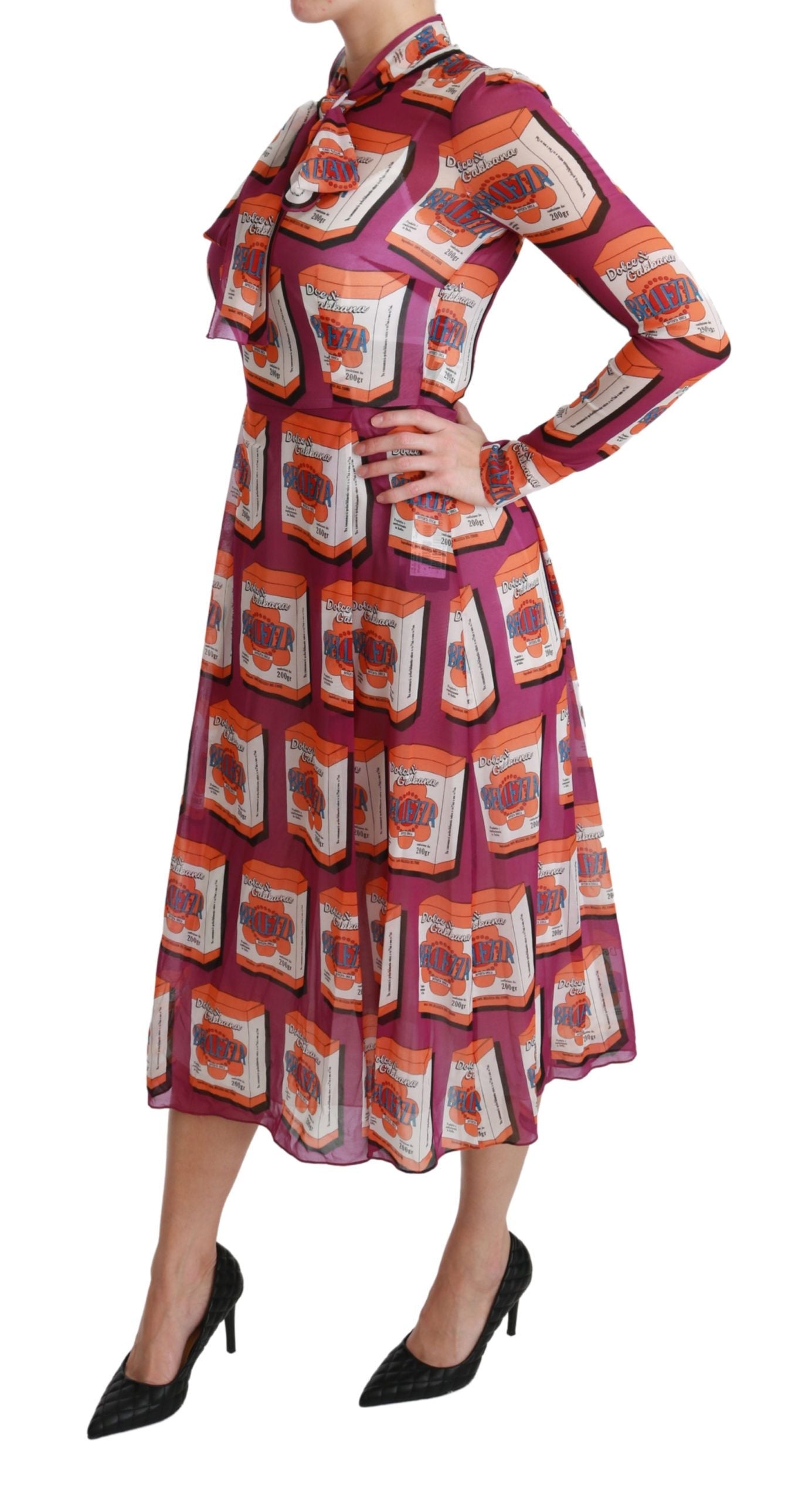 Dolce &amp; Gabbana Elegantes Seiden-Maxikleid mit Bellezza-Print