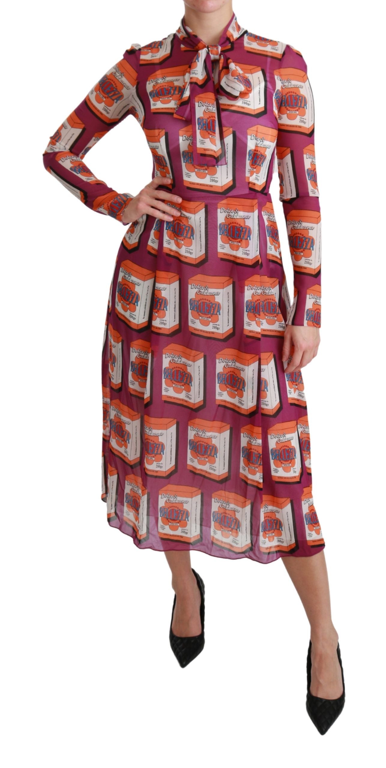 Dolce &amp; Gabbana Elegantes Seiden-Maxikleid mit Bellezza-Print