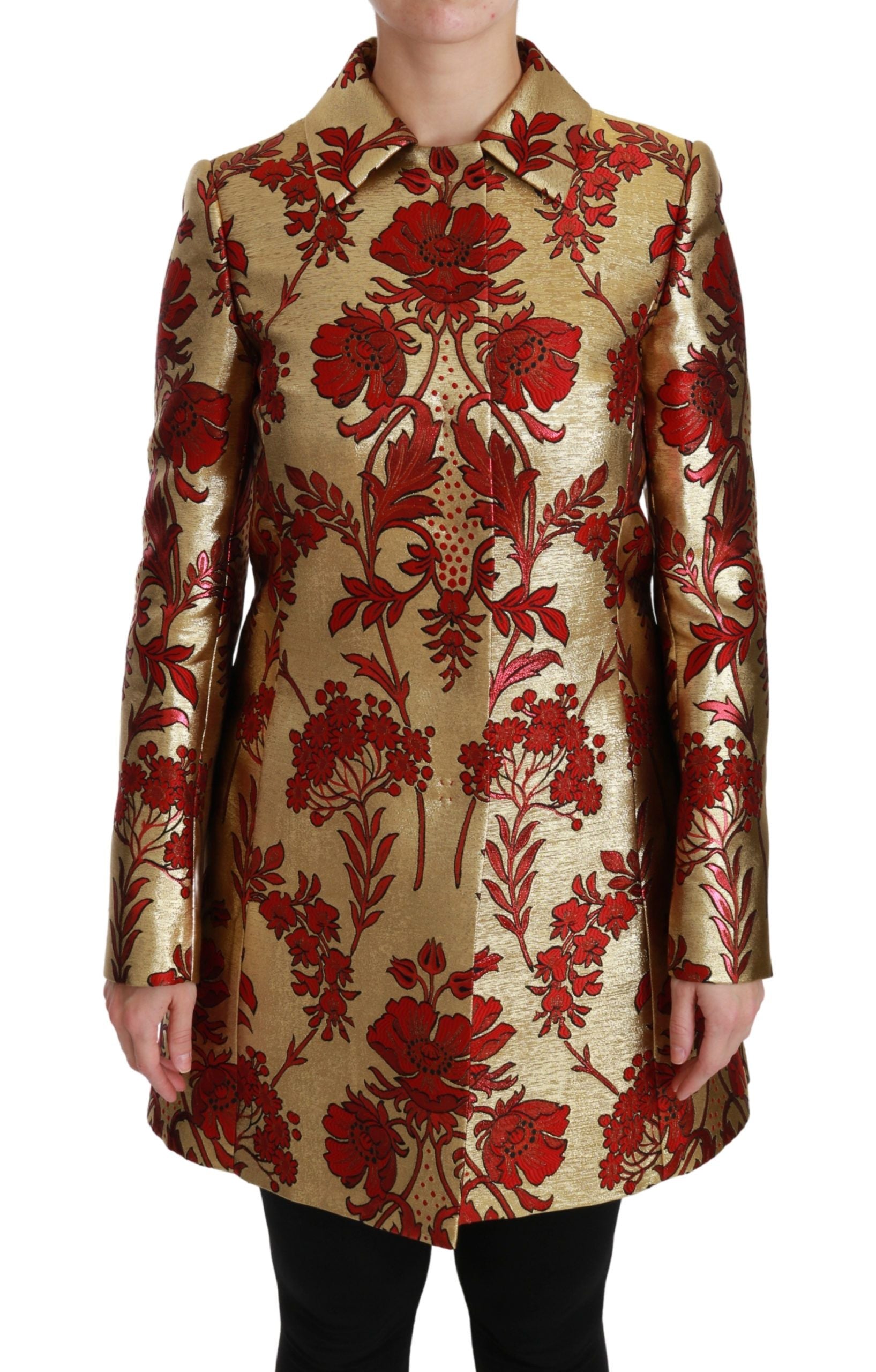 Dolce &amp; Gabbana – Eleganter Trenchcoat aus goldenem Brokat mit Blumenmuster