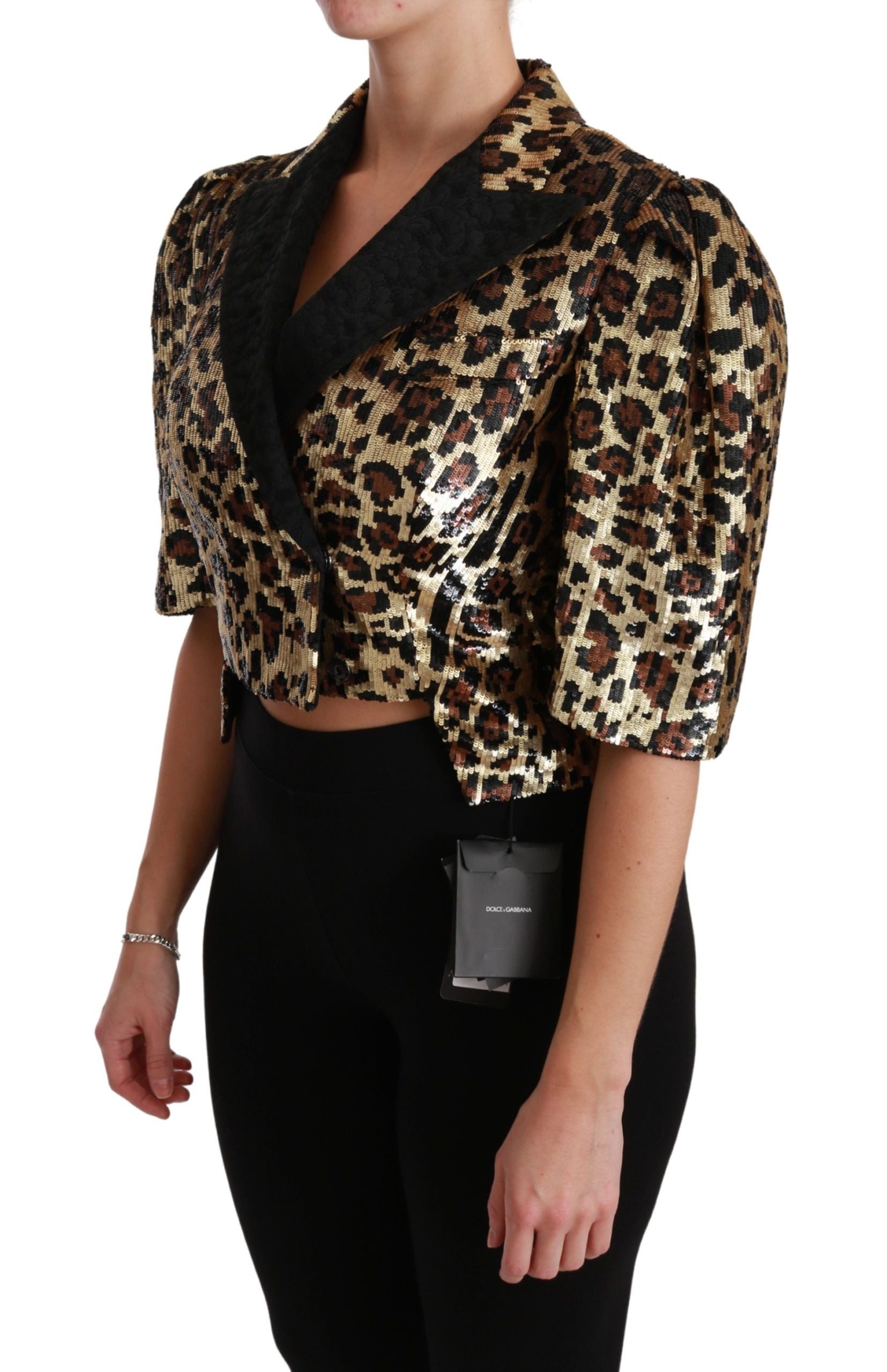 Dolce &amp; Gabbana – Kurzärmliger Blazer mit goldenem Leopardenmuster