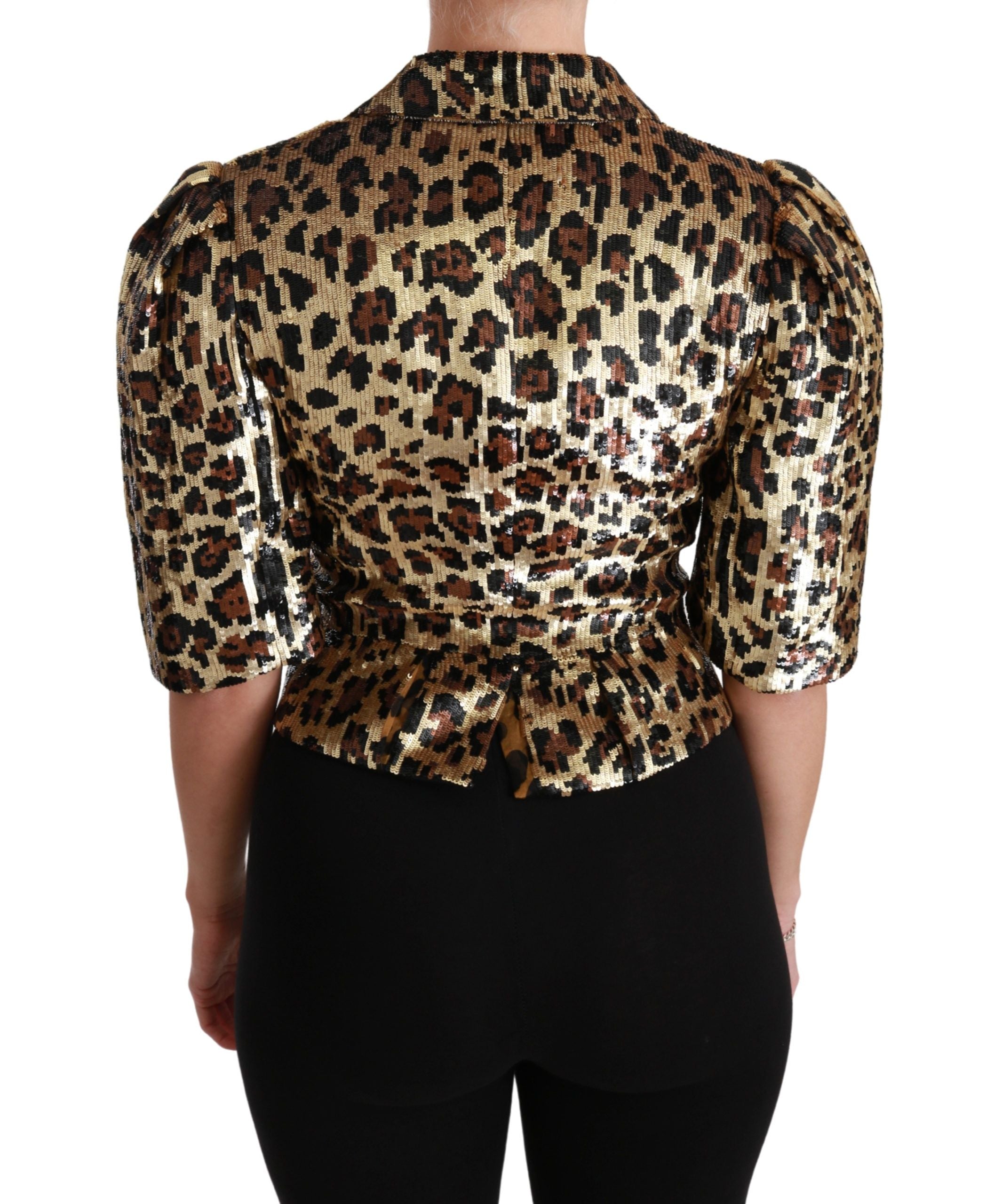 Dolce &amp; Gabbana – Kurzärmliger Blazer mit goldenem Leopardenmuster