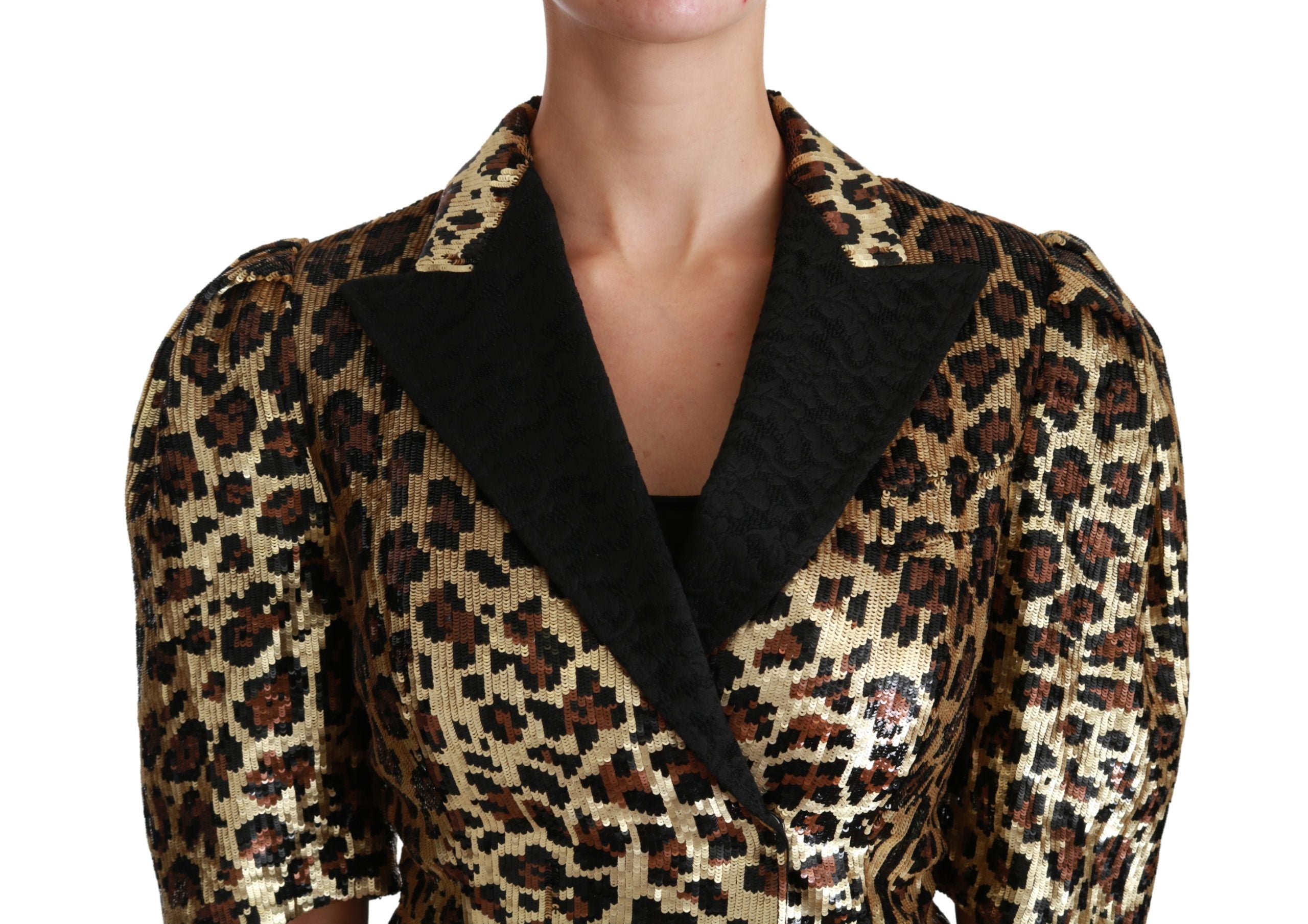 Dolce &amp; Gabbana – Kurzärmliger Blazer mit goldenem Leopardenmuster