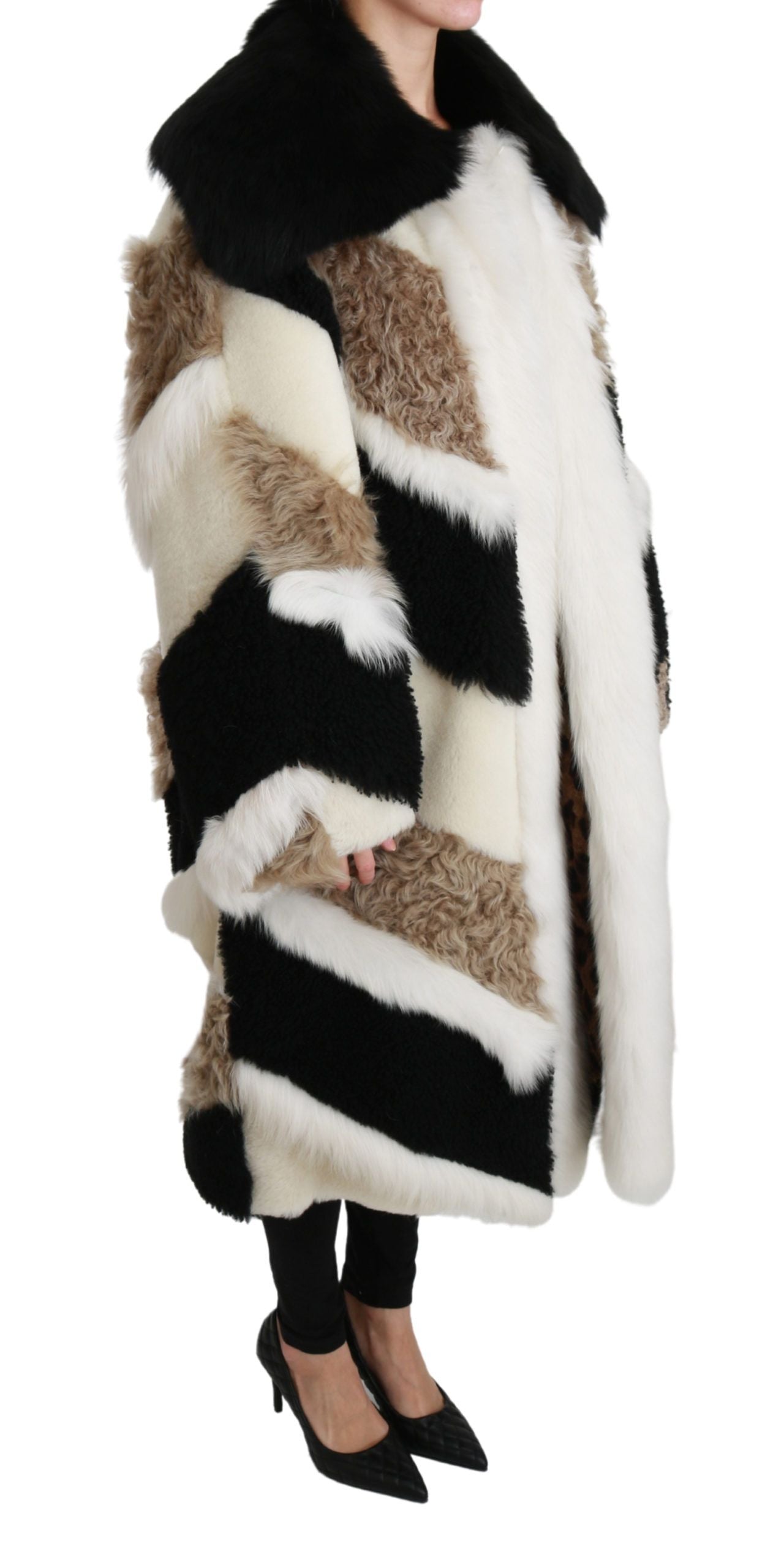 Dolce &amp; Gabbana Eleganter mehrfarbiger Shearling-Cape-Mantel