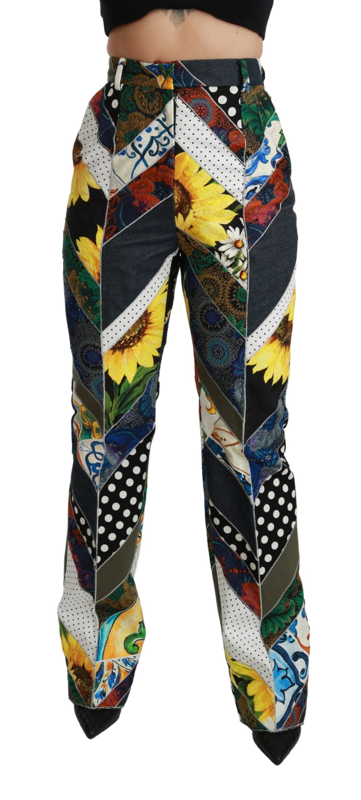 Dolce &amp; Gabbana Pantaloni drepți eleganți cu talie înaltă, multicolori