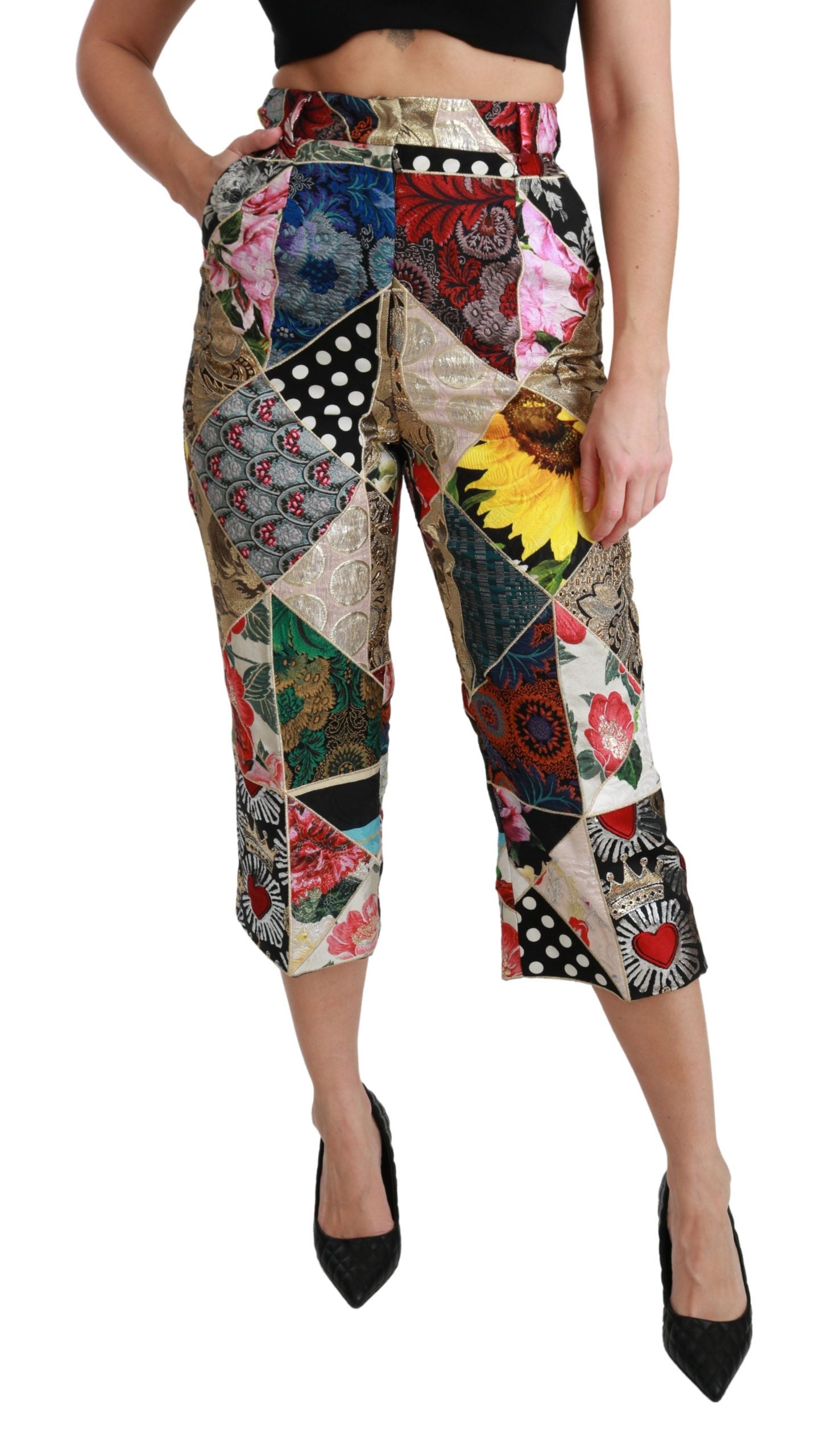 Dolce &amp; Gabbana – Elegante, hoch taillierte, verkürzte Hose aus Seidenmischung