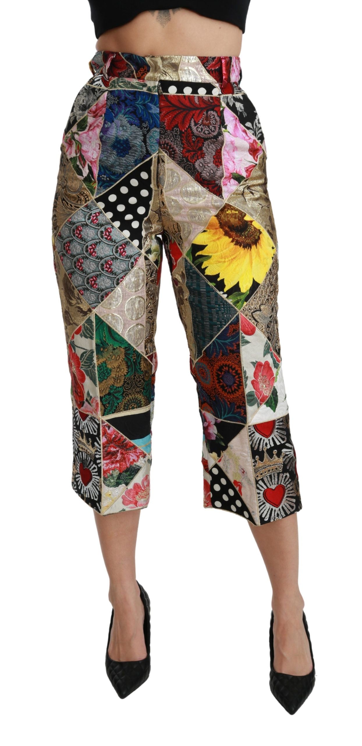 Dolce &amp; Gabbana – Elegante, hoch taillierte, verkürzte Hose aus Seidenmischung