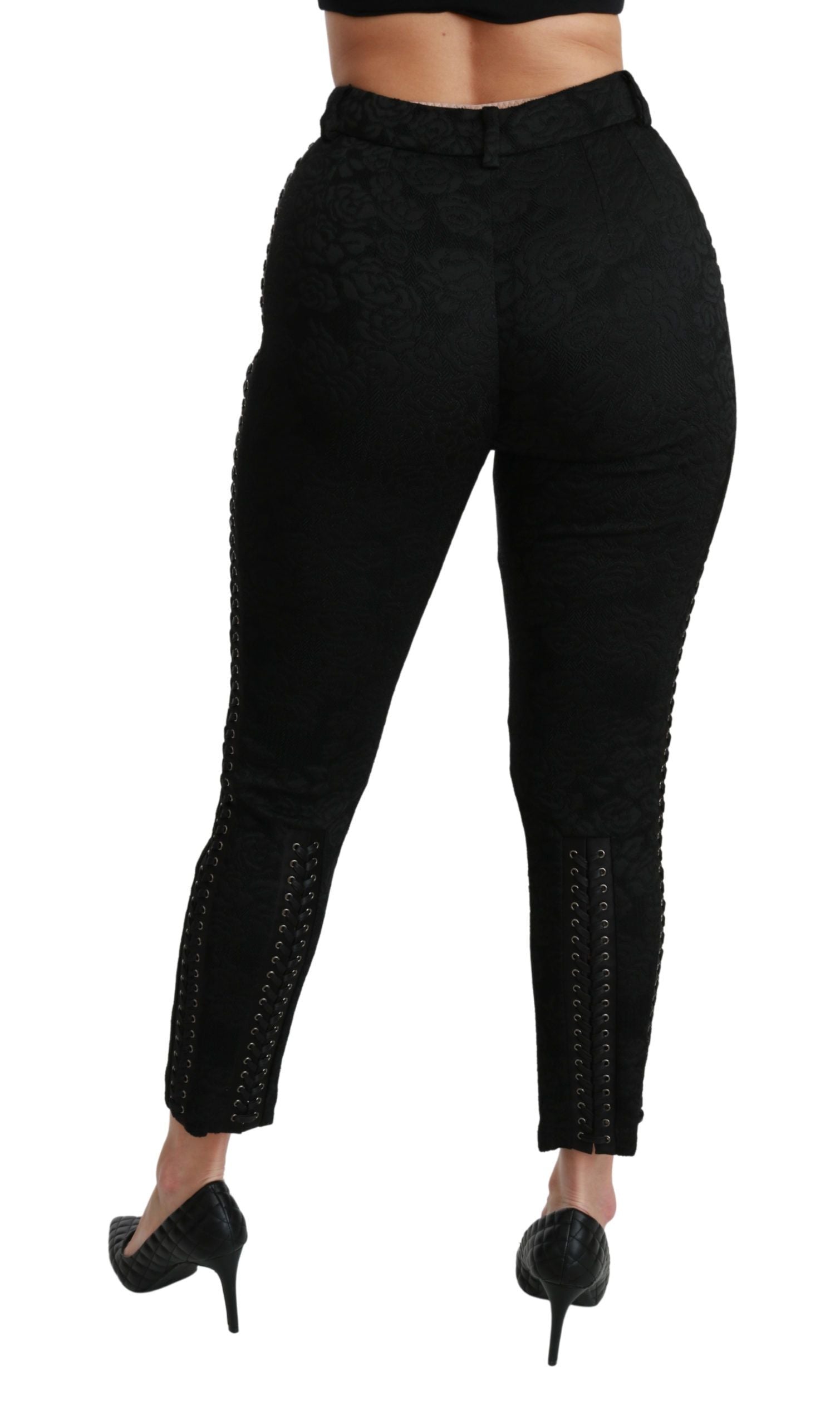 Dolce &amp; Gabbana Elegante Skinny-Hose aus schwarzem Brokat mit hoher Taille