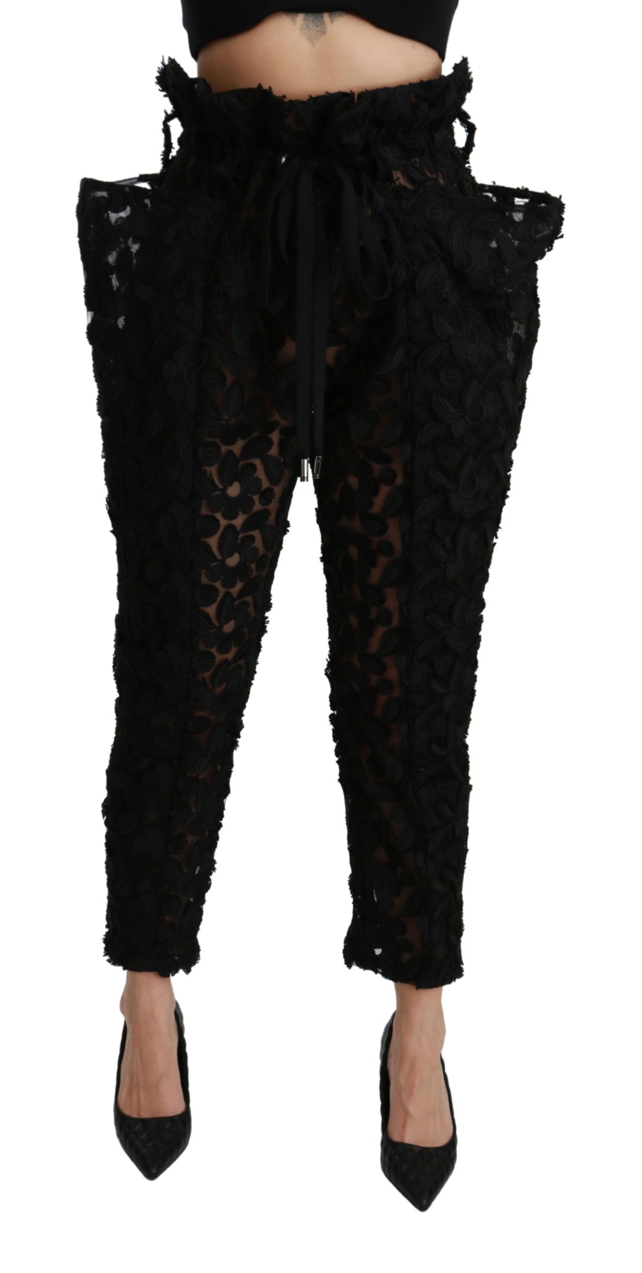 Dolce &amp; Gabbana Schicke konische Spitzenhose mit hoher Taille