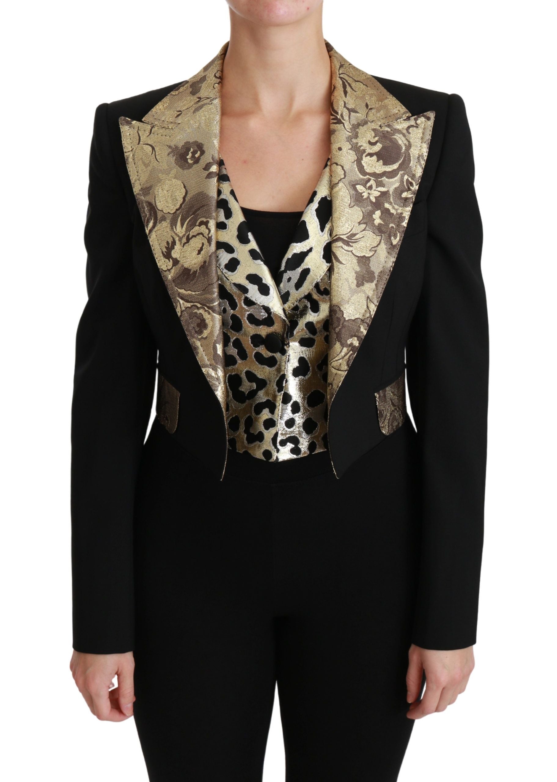 Dolce &amp; Gabbana – Opulentes Ensemble aus Jacke und Weste mit Blumenmuster in Schwarz und Gold