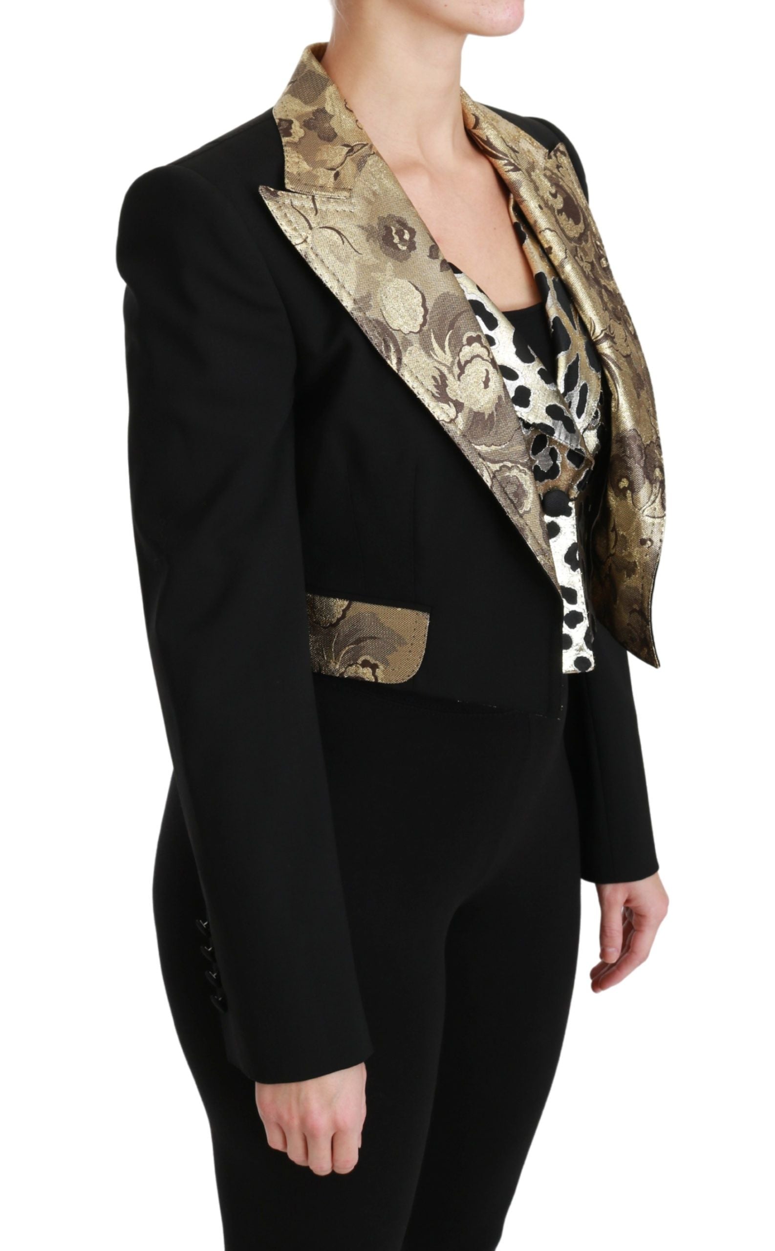 Dolce &amp; Gabbana – Opulentes Ensemble aus Jacke und Weste mit Blumenmuster in Schwarz und Gold