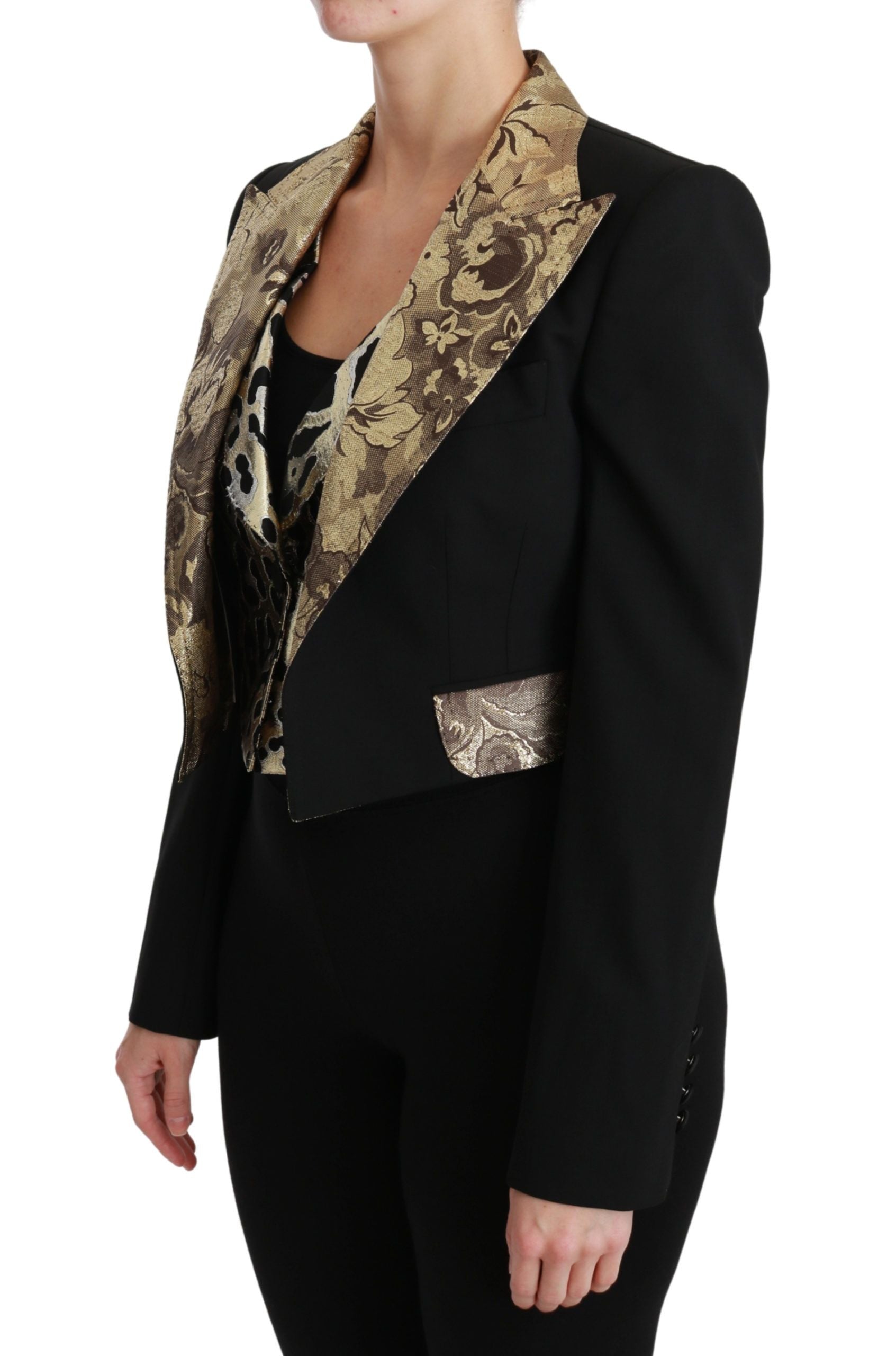 Dolce &amp; Gabbana – Opulentes Ensemble aus Jacke und Weste mit Blumenmuster in Schwarz und Gold