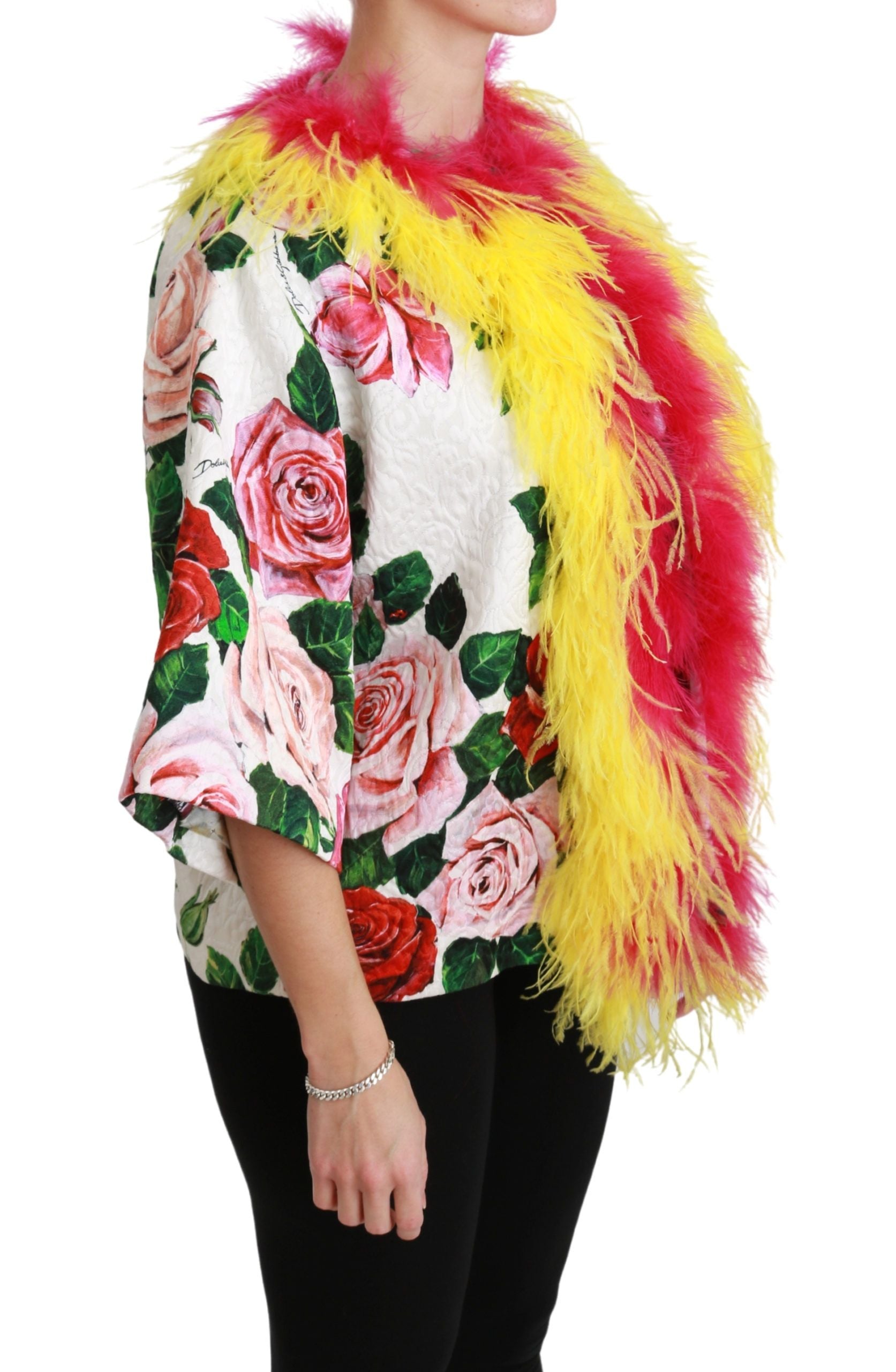 Dolce &amp; Gabbana Elegante Cape-Jacke mit Blumenmuster und Pelzdetails