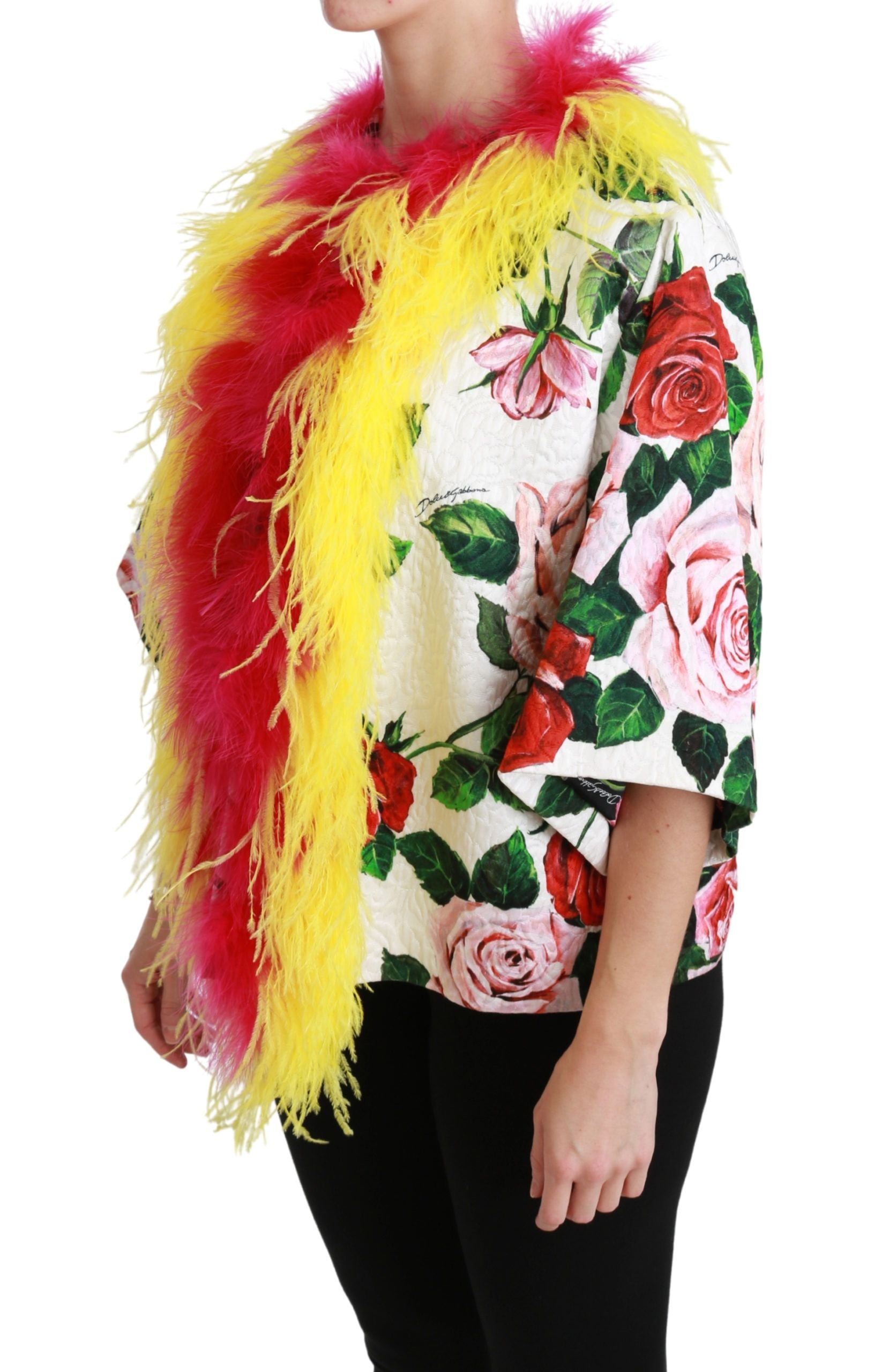 Dolce &amp; Gabbana Elegante Cape-Jacke mit Blumenmuster und Pelzdetails