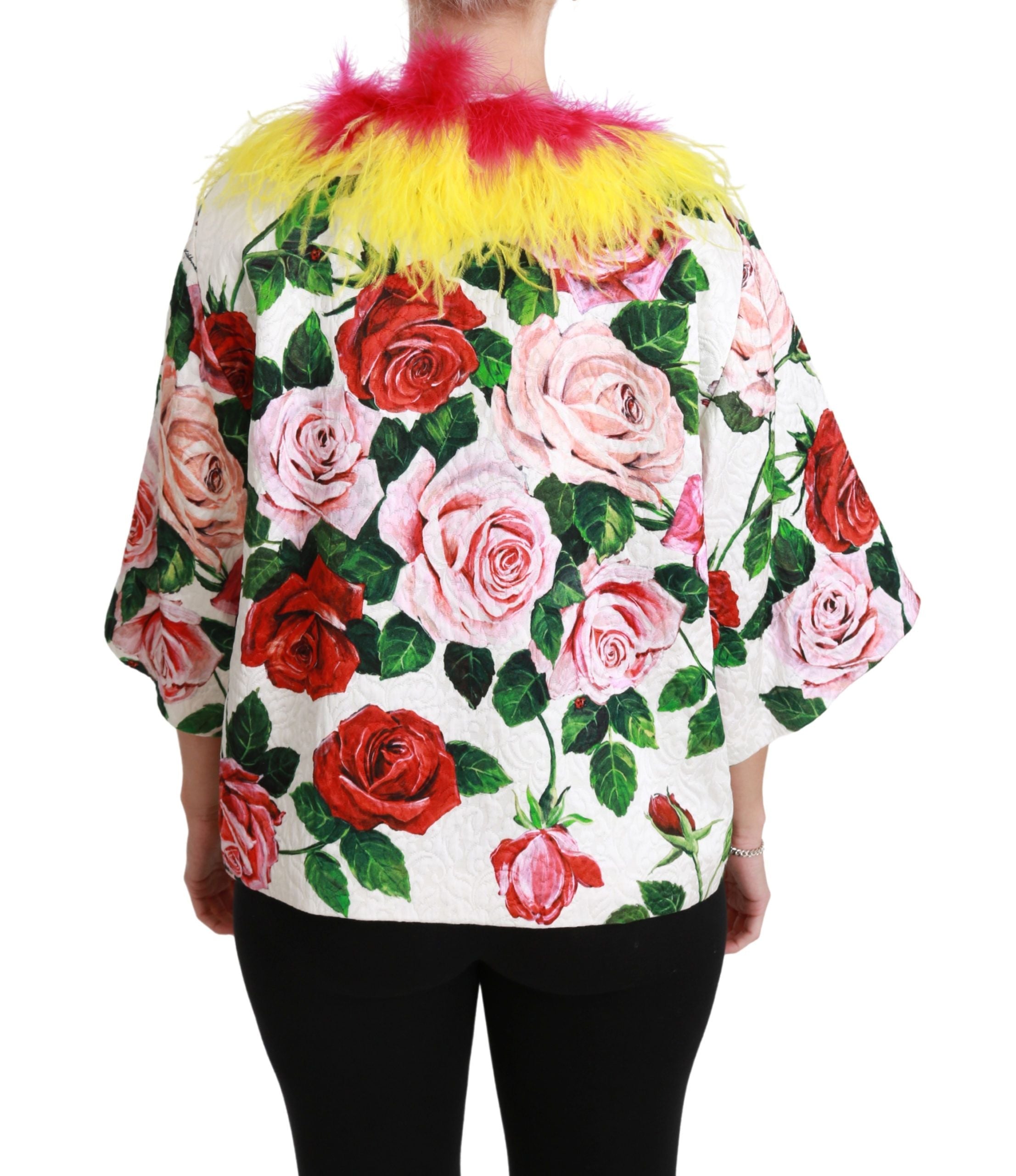 Dolce &amp; Gabbana Elegante Cape-Jacke mit Blumenmuster und Pelzdetails