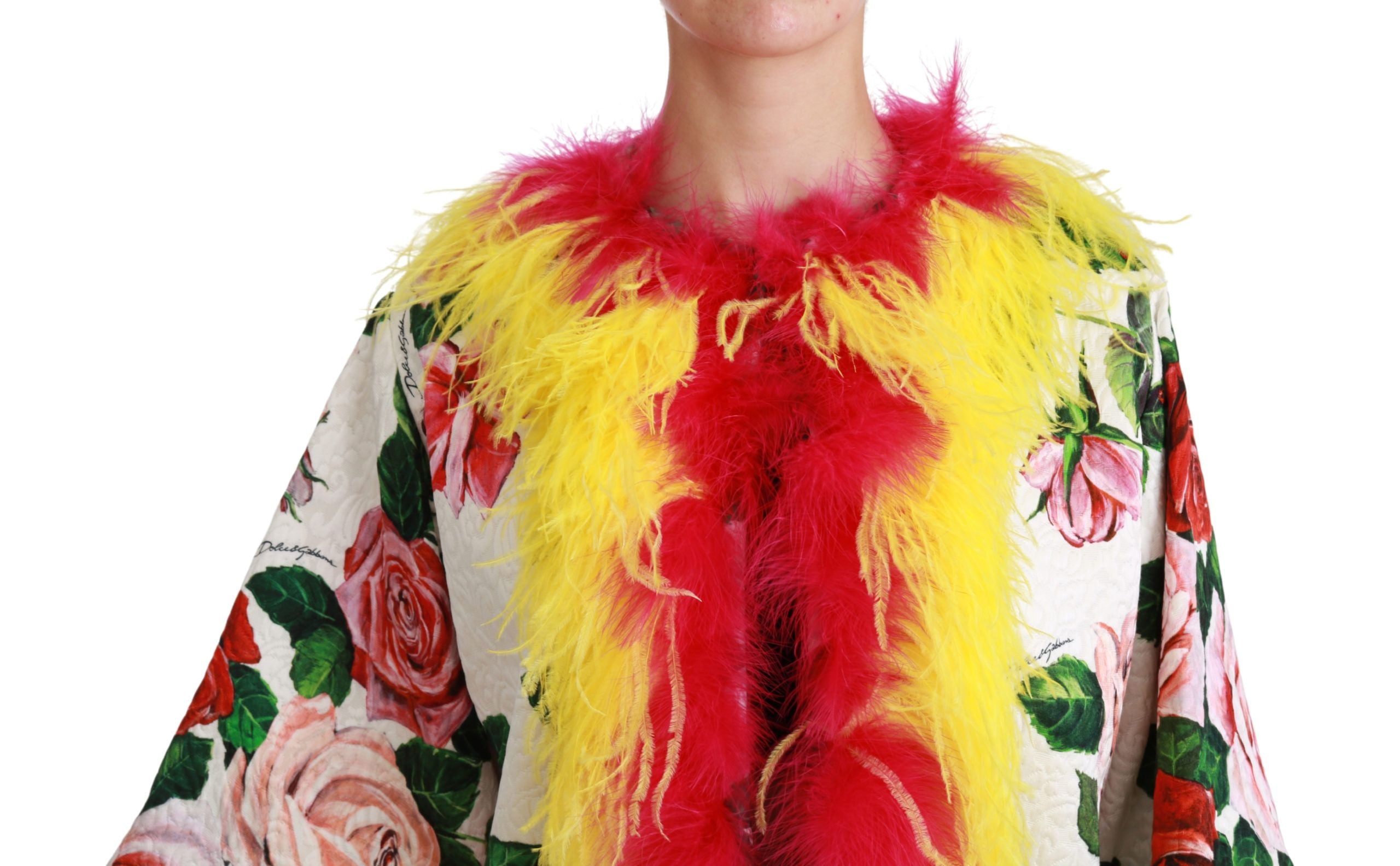 Dolce &amp; Gabbana Elegante Cape-Jacke mit Blumenmuster und Pelzdetails