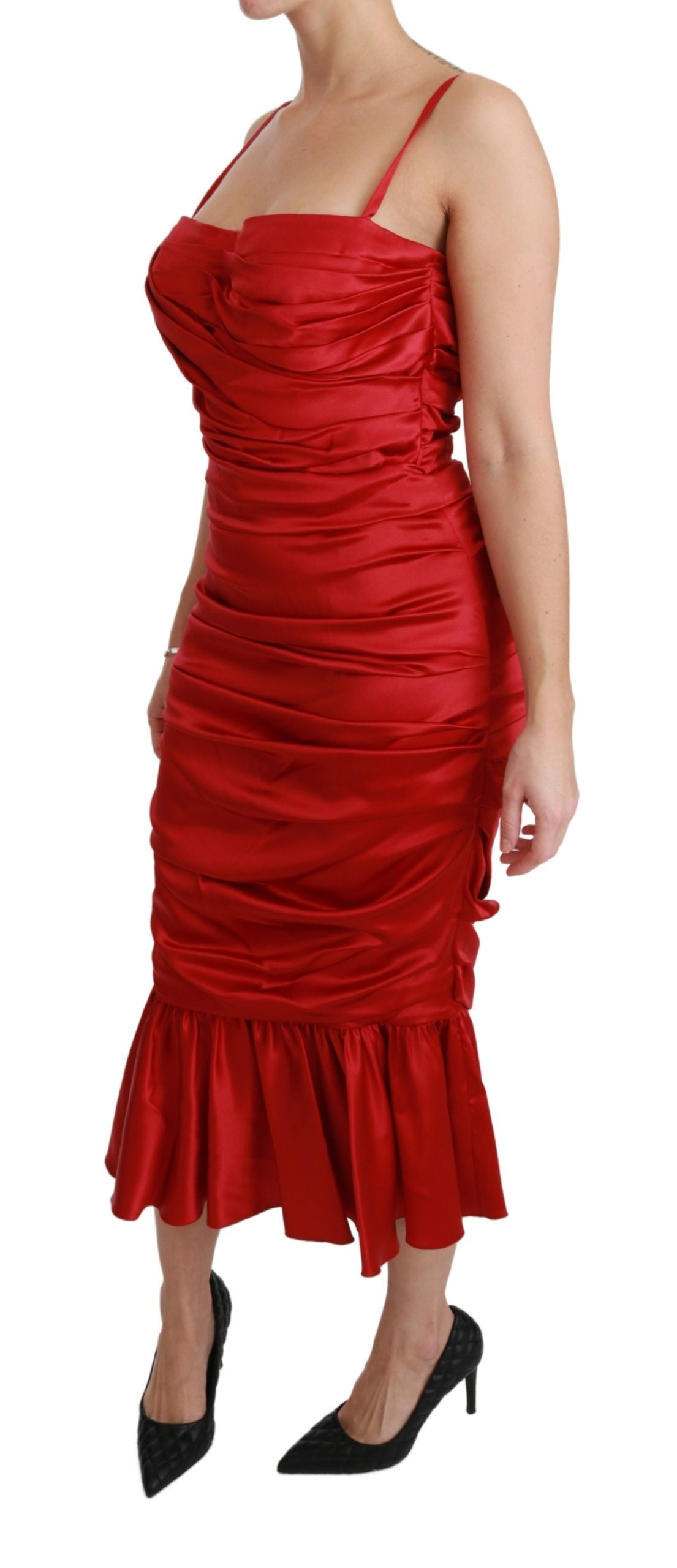 Dolce &amp; Gabbana – Exquisites, ausgestelltes Midikleid aus roter Seide
