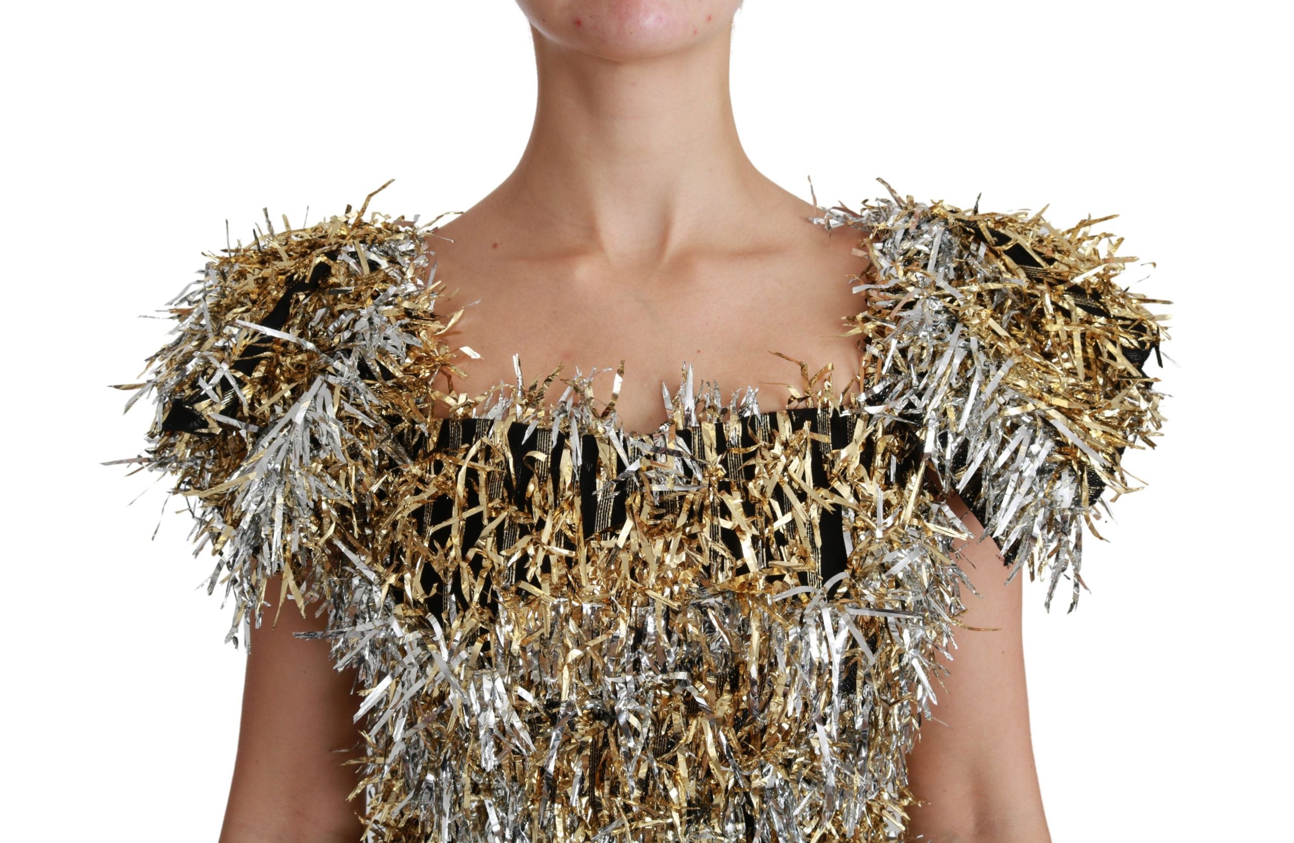 Dolce &amp; Gabbana – Elegantes, silbernes Mini-Etuikleid mit Lagenmuster