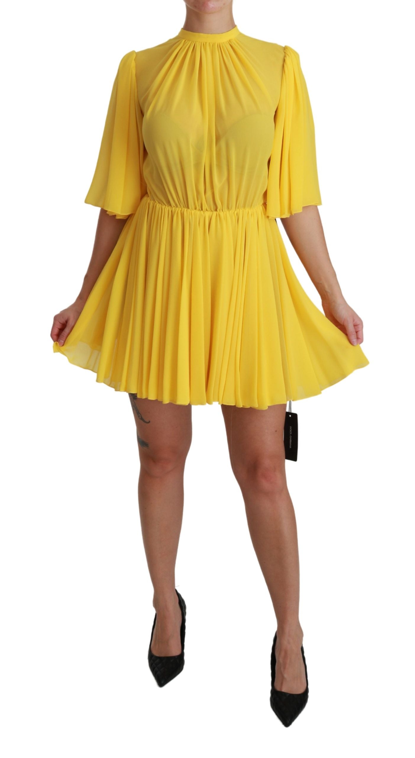 Dolce &amp; Gabbana – Plissiertes Minikleid aus Seide in A-Linie in Sonnengelb