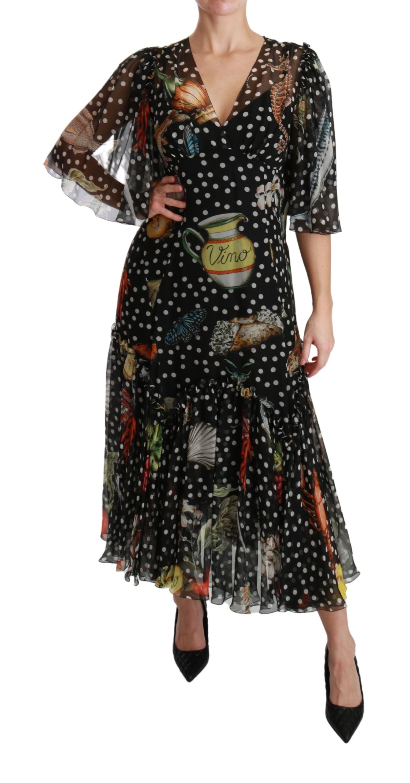 Rochie maxi elegantă din mătase plisată, Dolce &amp; Gabbana, cu model A
