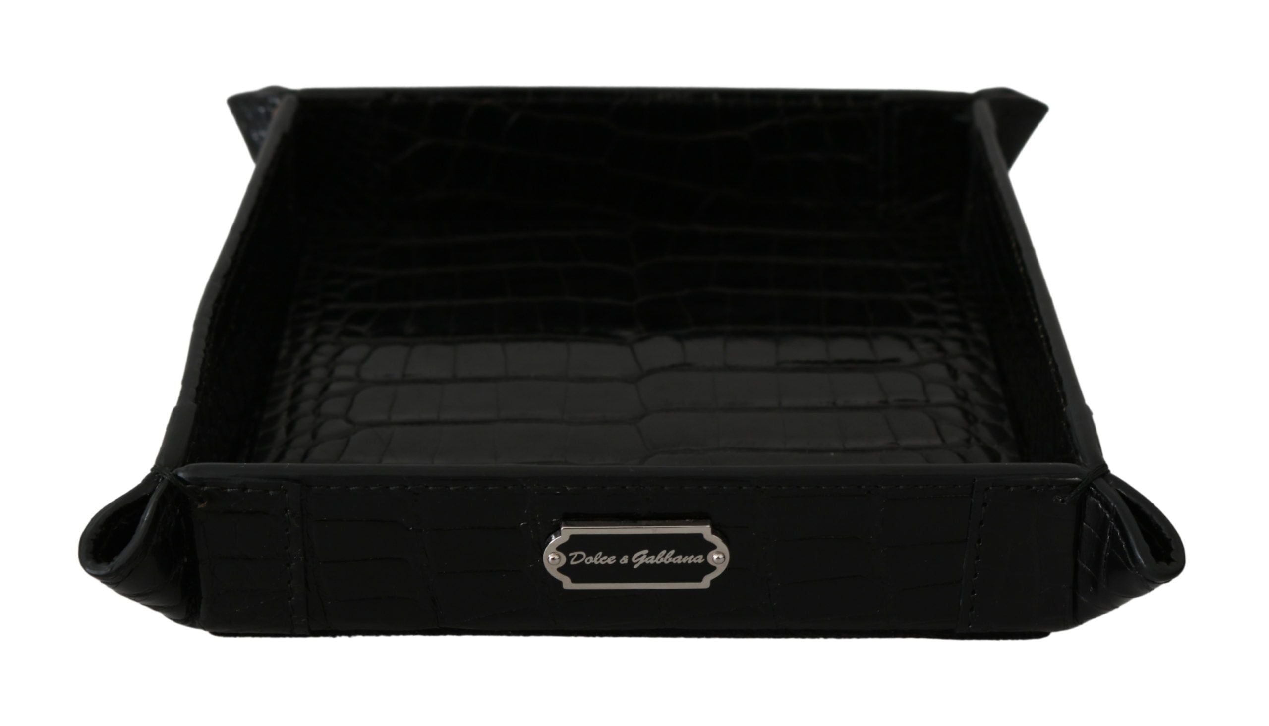 Dolce &amp; Gabbana Elegant Black Exotic Skin - Tavă de intrare elegantă neagră
